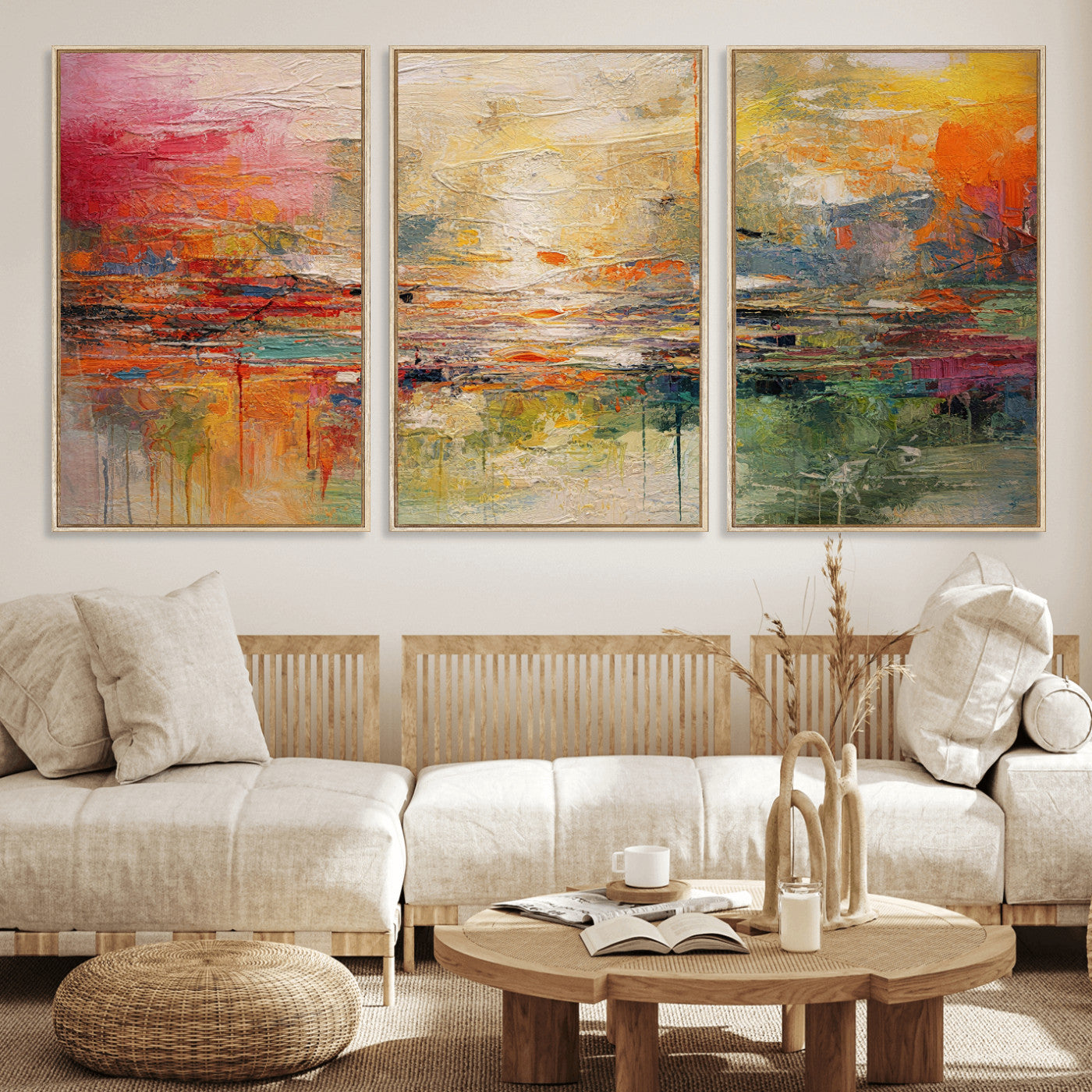 4712069P1-MGV-CV-36X24 - Colorful Abstract Canvas Wall Art — Large Textured Oil Painting Style Print | Orange Red Boho Wall Decor | Modern Living Room Art | Bold Wall Art