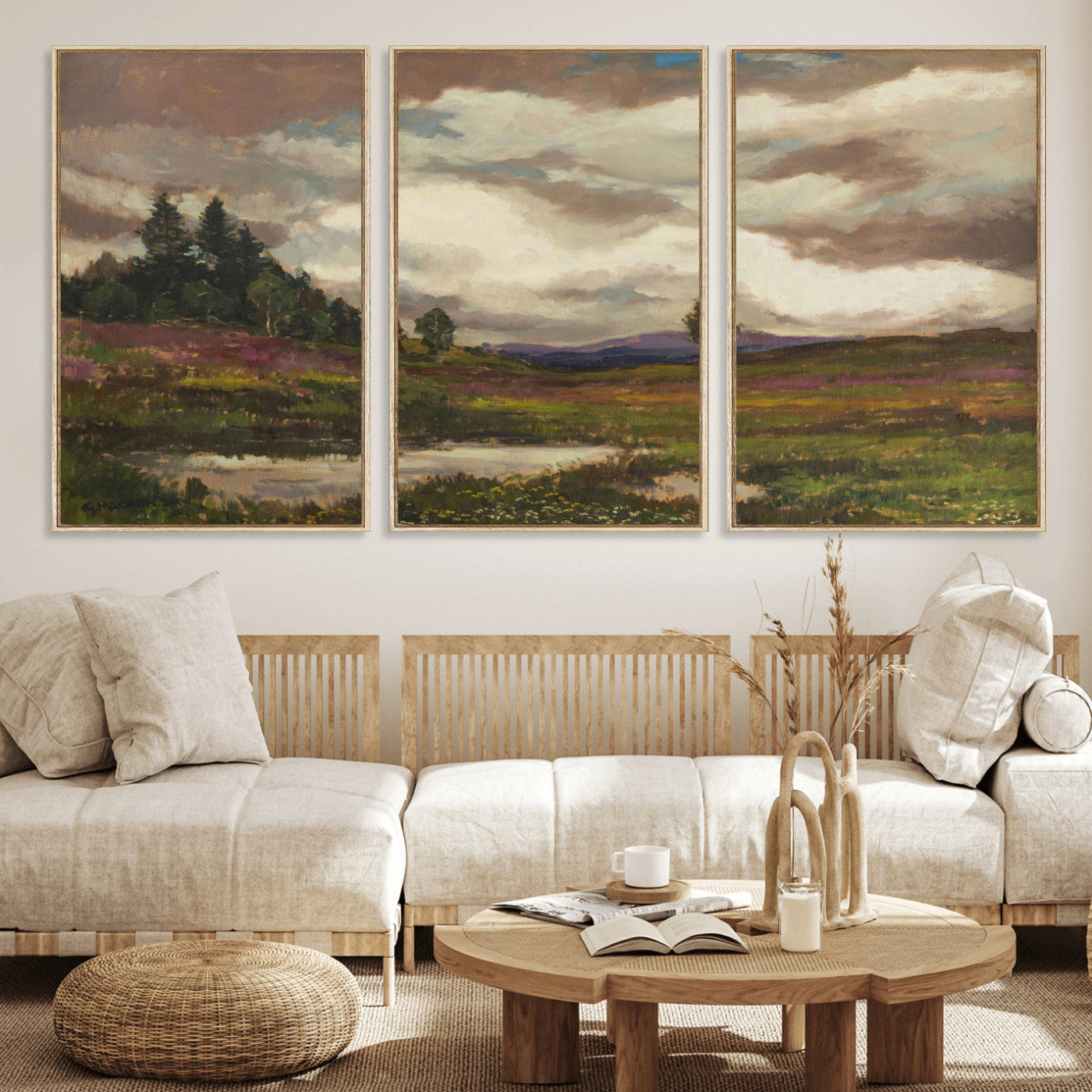 96795851-MGV-CV-36X24 - Gustav Macoun Heathland Canvas Print, Czech Landscape Oil Painting Reproduction, Purple Heather Moorland Art, Vintage European Nature Decor