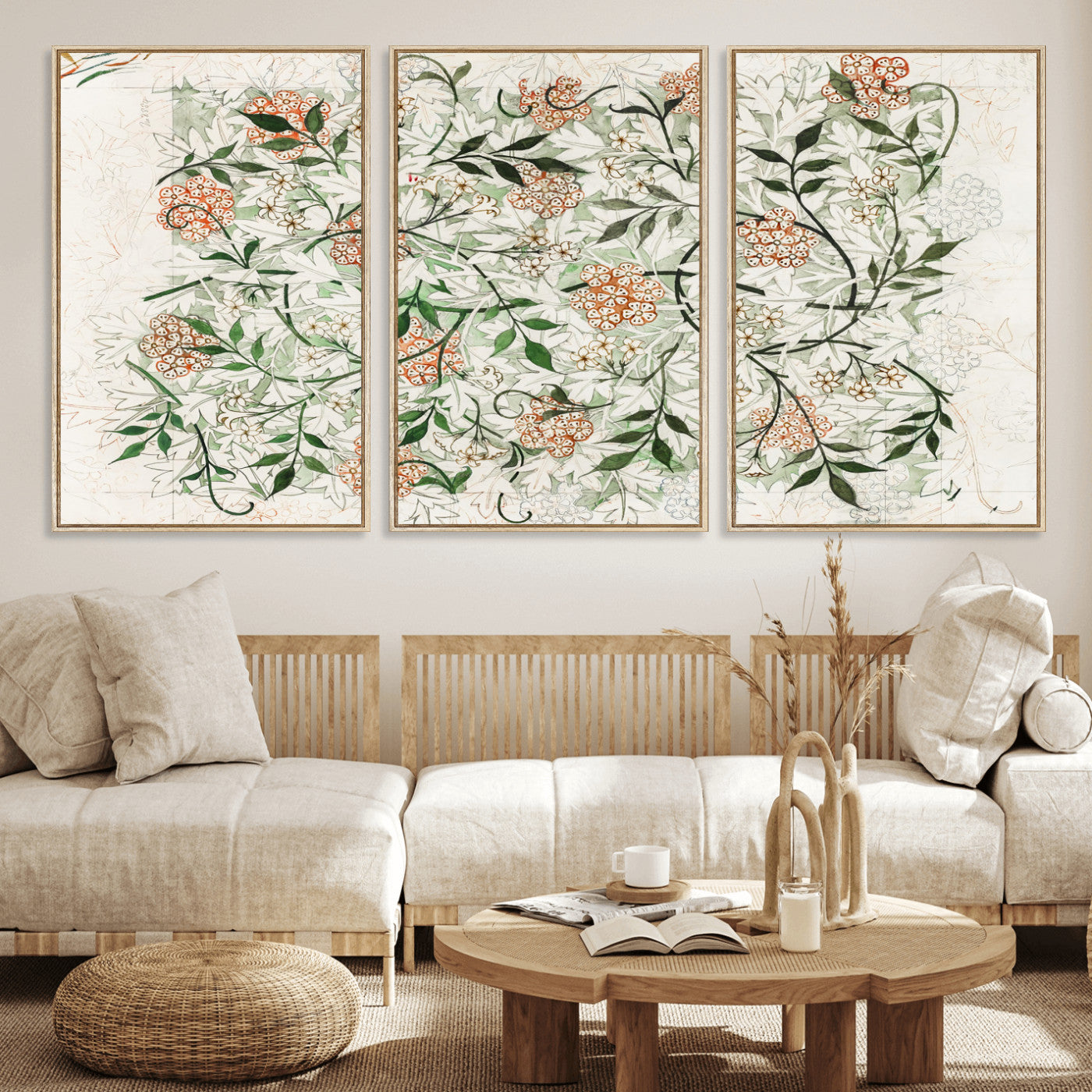 17622011W-MGV-CV-36X24 - William Morris Jasmine Flower Wall Art Canvas Print, Botanical Floral Canvas Print, Vintage Cottagecore Wall Decor, Framed Nature Artwork Ready to Hang