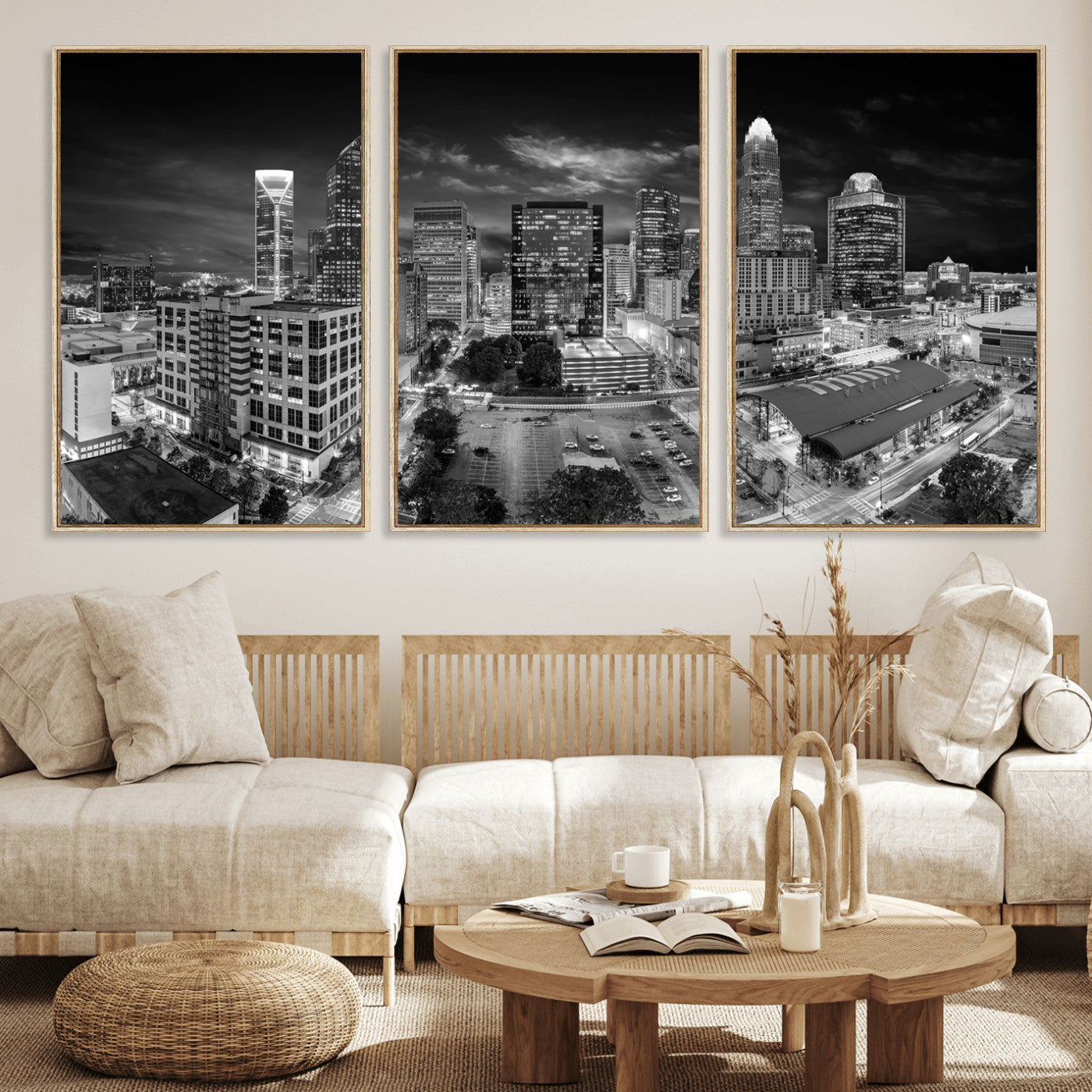 60105075-MGV-CV-36X24 - Charlotte Skyline Canvas Wall Art Print – North Carolina Cityscape Photography Print
