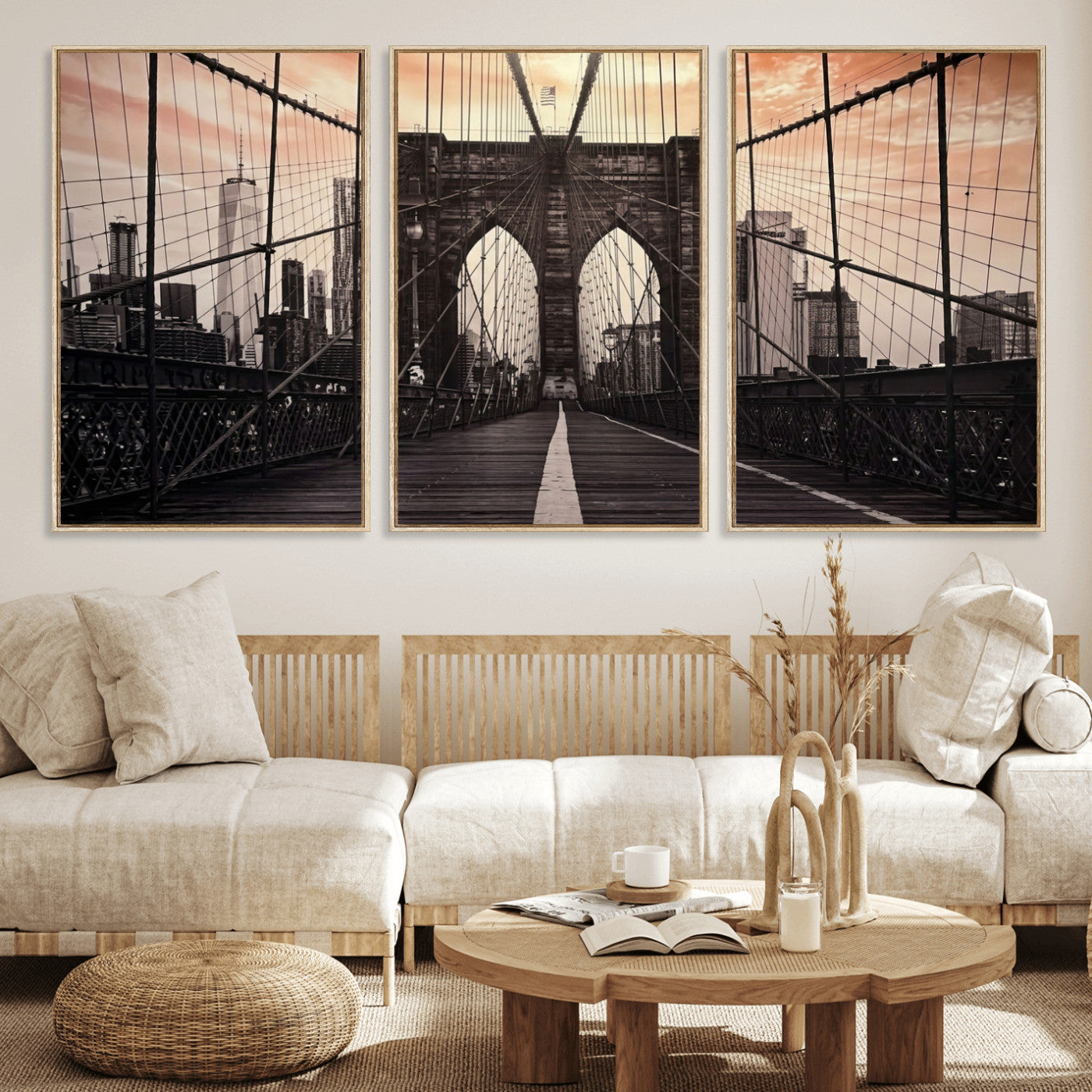 93226664-MGV-CV-36X24 - Brooklyn Bridge Canvas Wall Art, New York City Skyline Photography Print, NYC Landmark Urban Decor Artwork