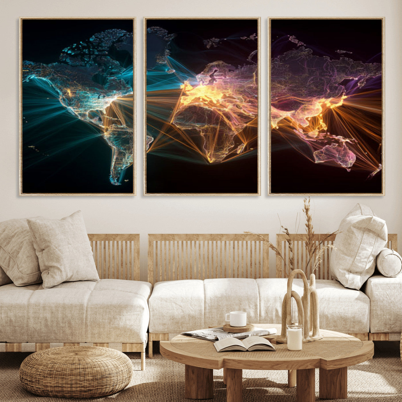 14891737-MGV-CV-36X24 - World Map and Global Flight Routes Map Canvas Wall Art, Worldwide Aviation Network Print, International Air Travel Wall Decor