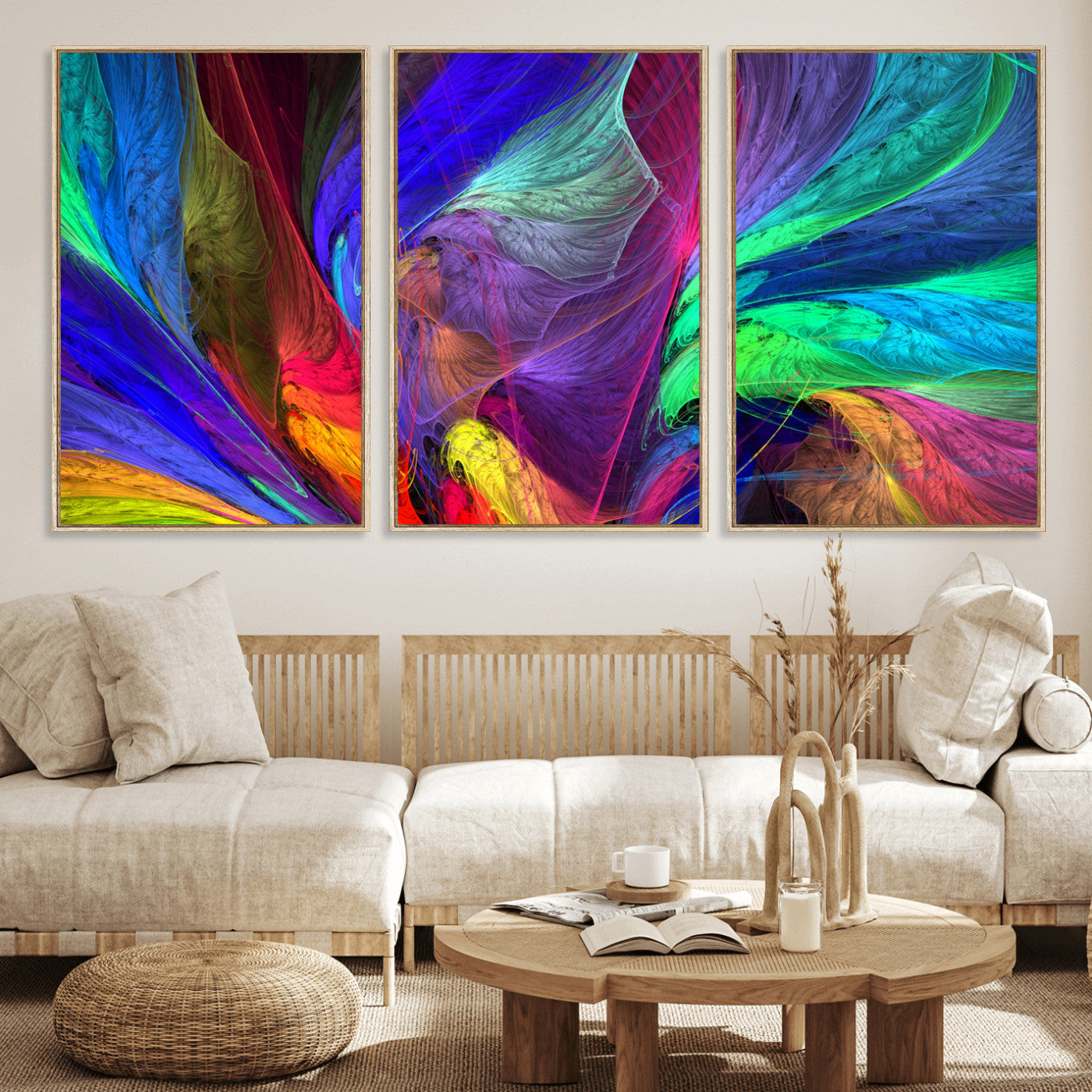 376925791-MGV-CV-36X24 - Colorful Abstract Canvas Wall Art, Rainbow Swirl Fractal Print, Bold Multicolor Living Room Decor, Vibrant Energy Art, Large Abstract Wall Art
