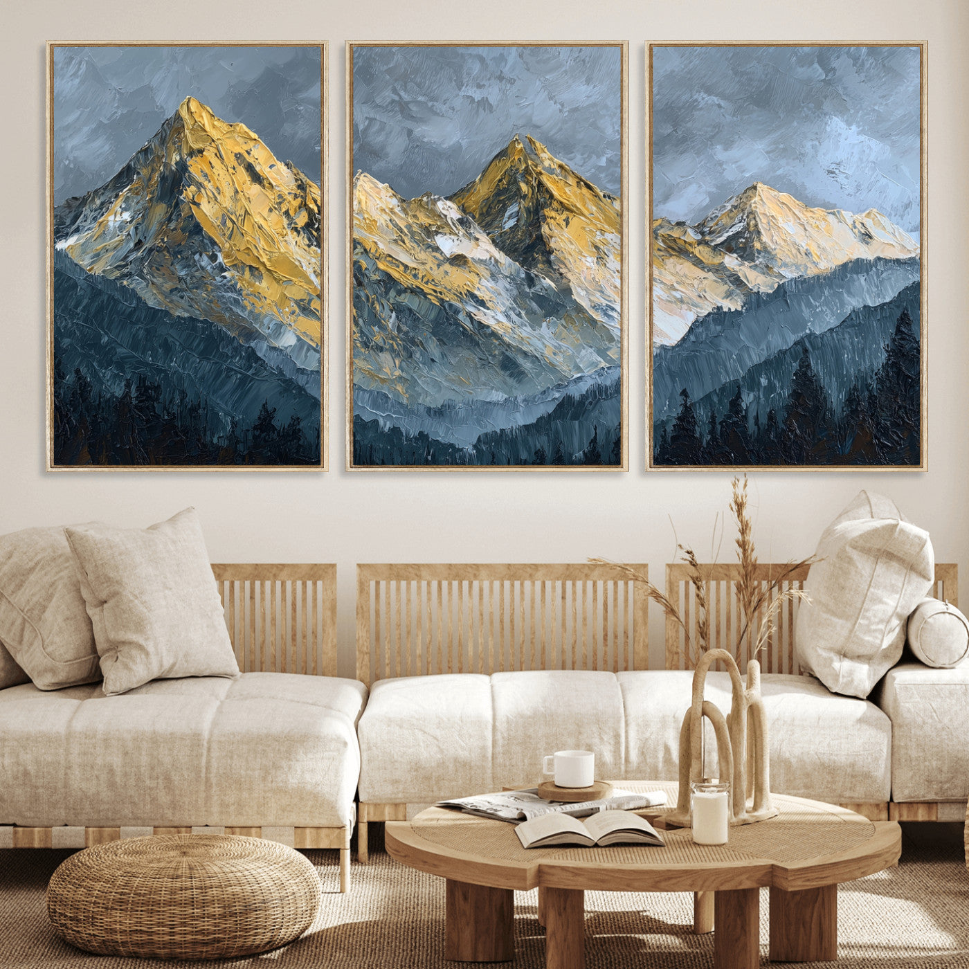 50821961-MGV-CV-48X32-3P - Abstract Mountain Wall Art Canvas Print Modern Landscape Painting Print