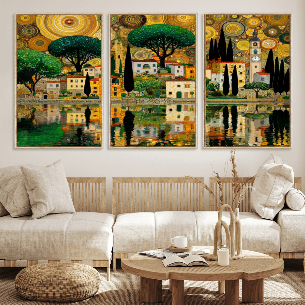 93010897-MGV-CV-36X24 - Gustav Klimt Golden Cityscape Wall Art Canvas Print,