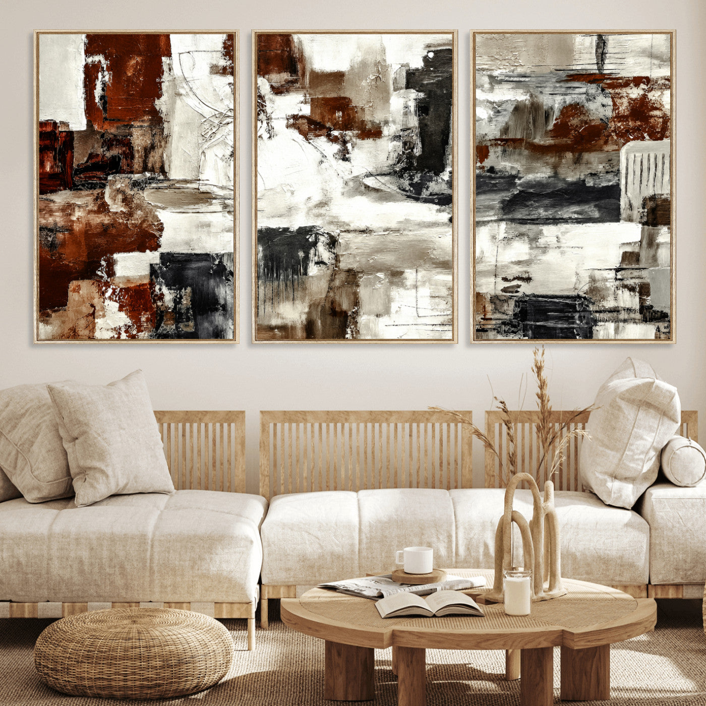 53022468-MGV-CV-36X24 - Blue Teal Abstract Canvas Wall Art, Modern Textured Painting Print, Navy Orange White Contemporary Art, Neutral Living Room Decor, Office Art