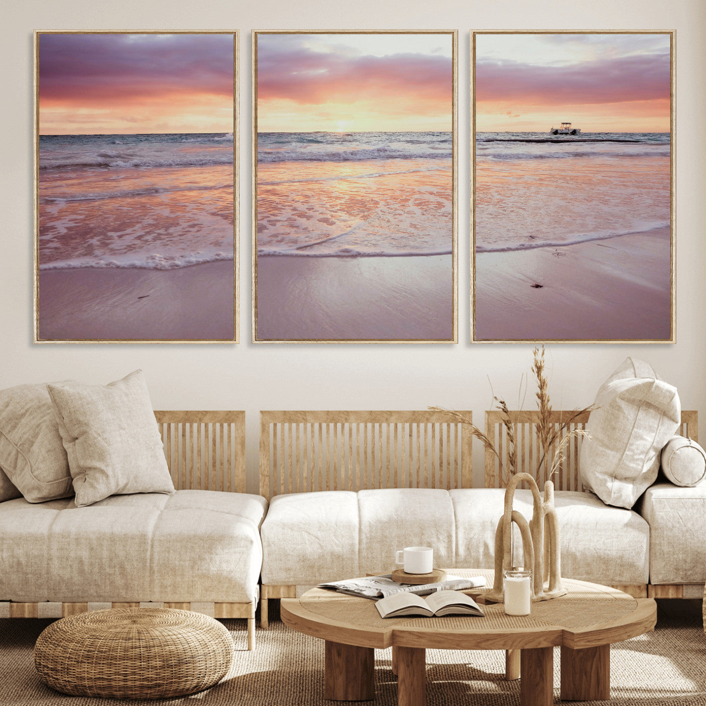 44765395-MGV-CV-36X24 - Beach Sunset Canvas Wall Art Print - Ocean Waves Landscape, Coastal Photography, Seascape Wall Decor, Ready to Hang