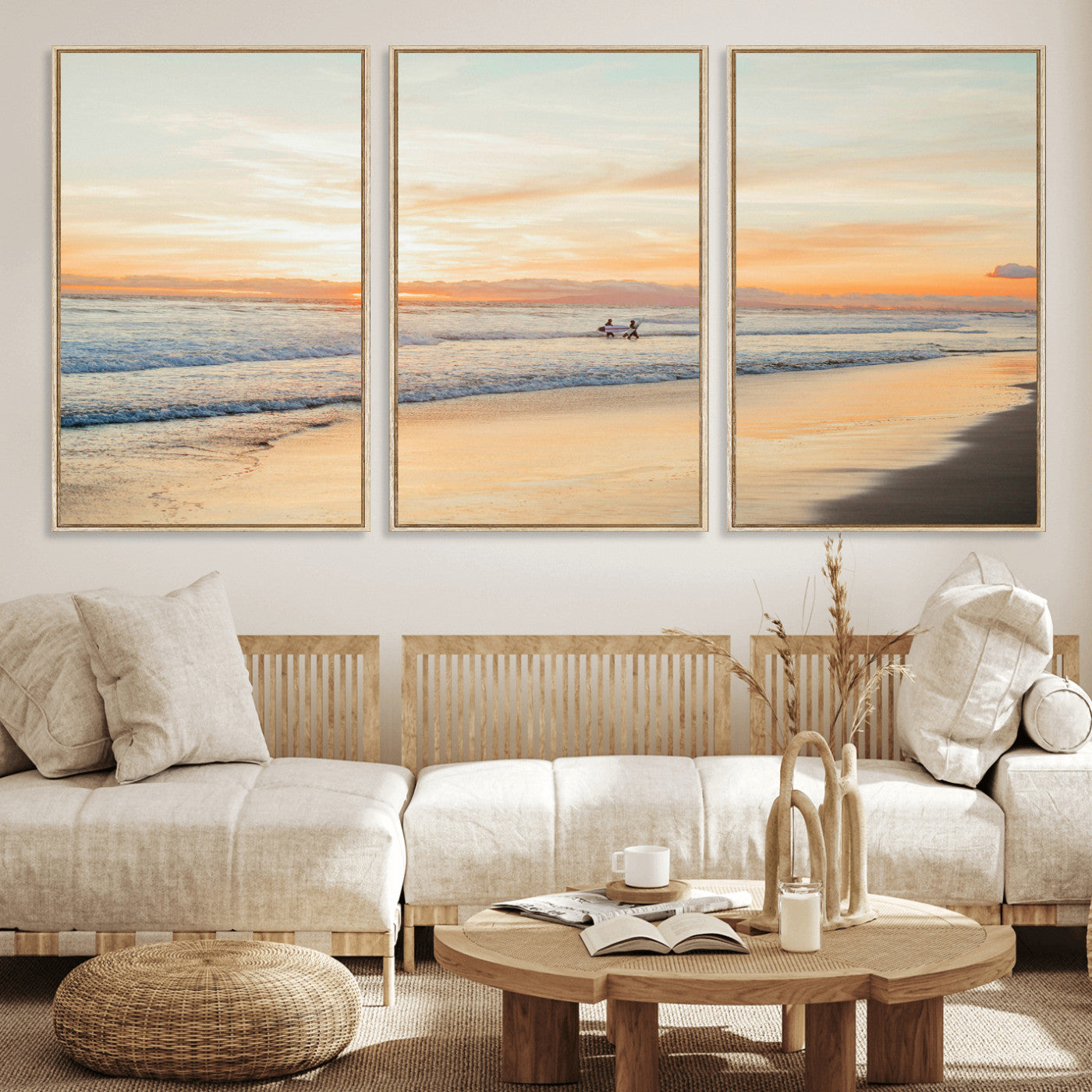38131619-MGV-CV-36X24 - Beach Sunset Canvas Wall Art Print | Ocean Waves Landscape, Coastal Photography, Seascape Wall Decor, Ready to Hang