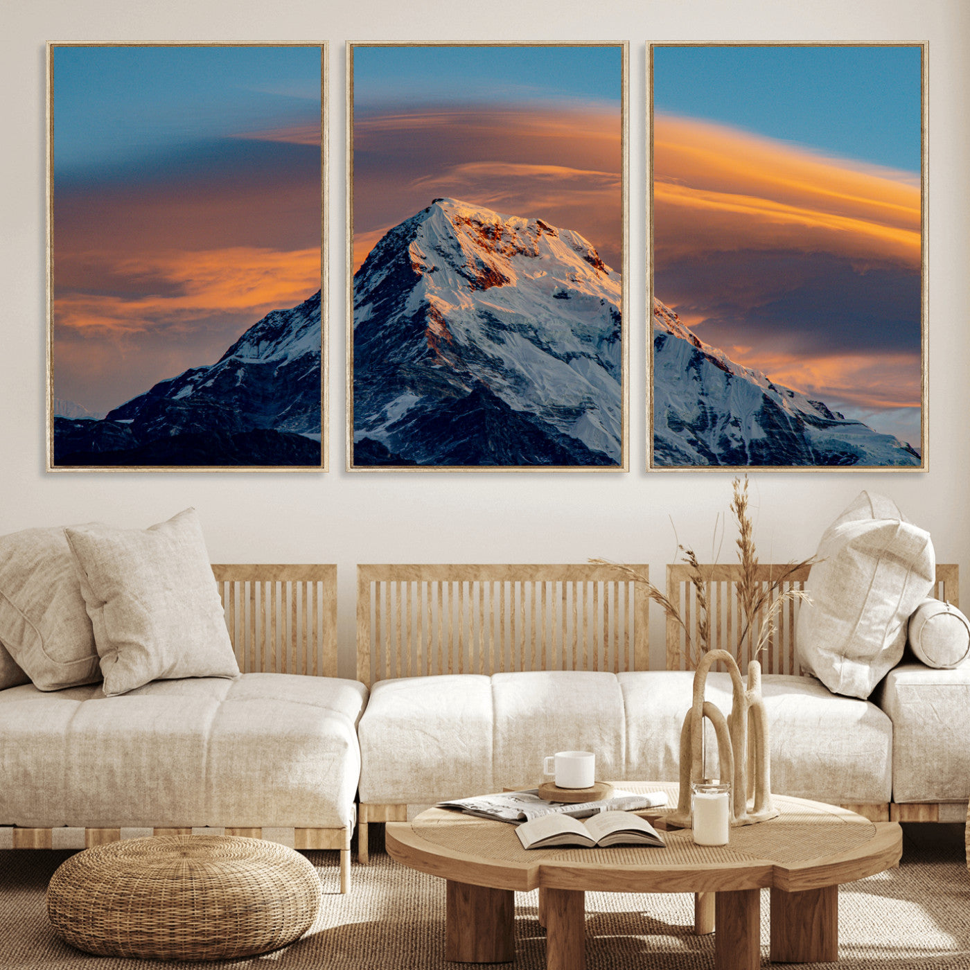73810927-MGV-CV-36X24 - Snow Mountain Canvas Wall Art Print, Alpine Peak Landscape, Winter Nature Photography, Large Mountain Decor, Ready to Hang