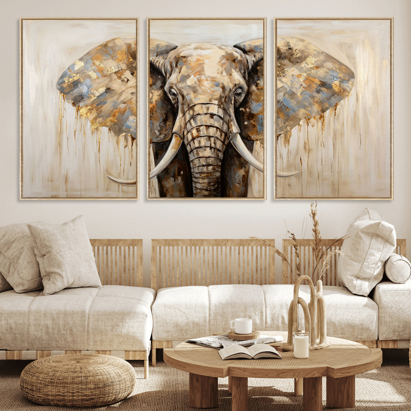 95819221-MGV-CV-36X24 - Gold Leaf Elephant Canvas Wall Art Abstract African Wildlife Painting Print
