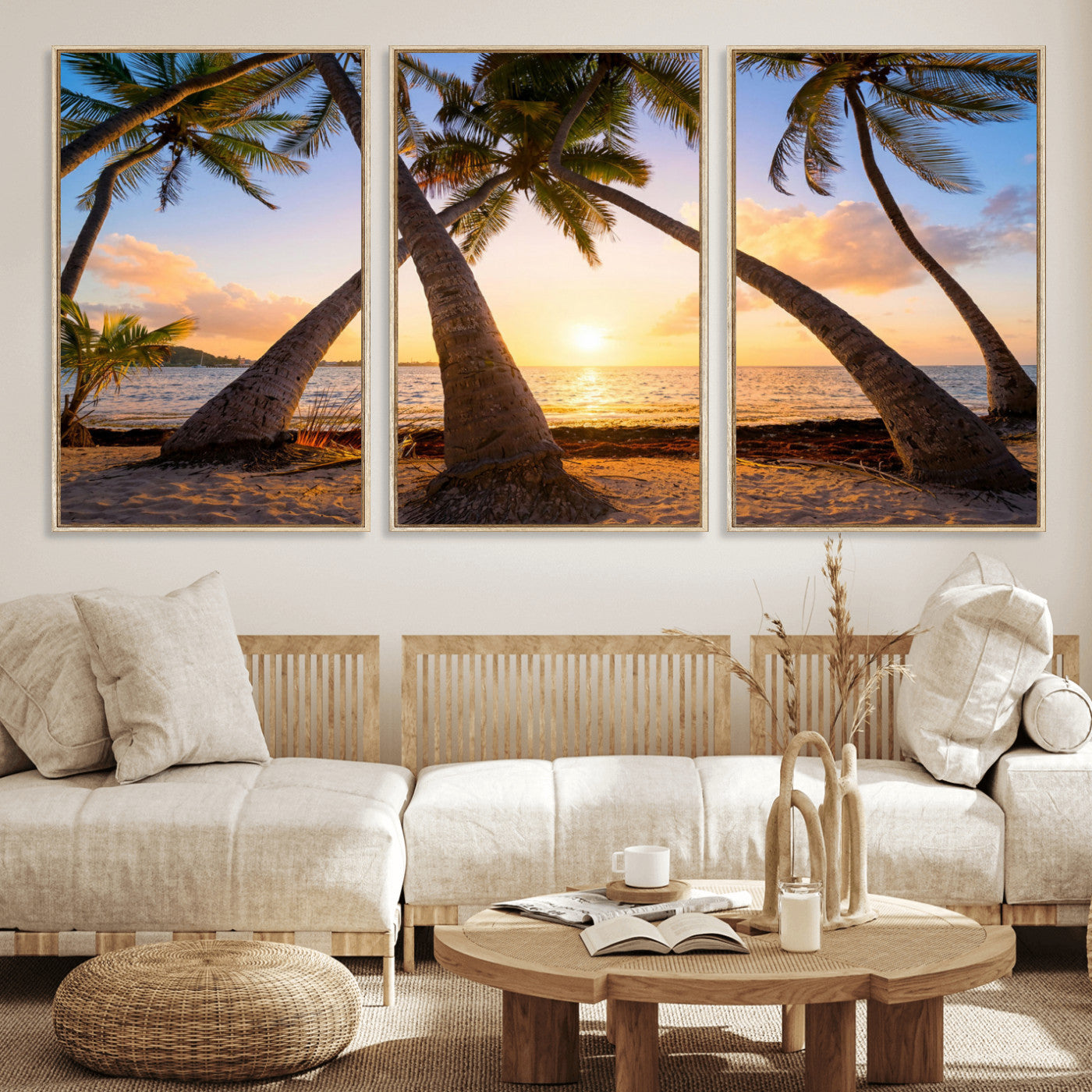 75123213-MGV-CV-36X24 - Tropical Island Coconut Palm Trees Sunset Wall Art Canvas Print - Turquoise Beach Print for Nautical Home Decor