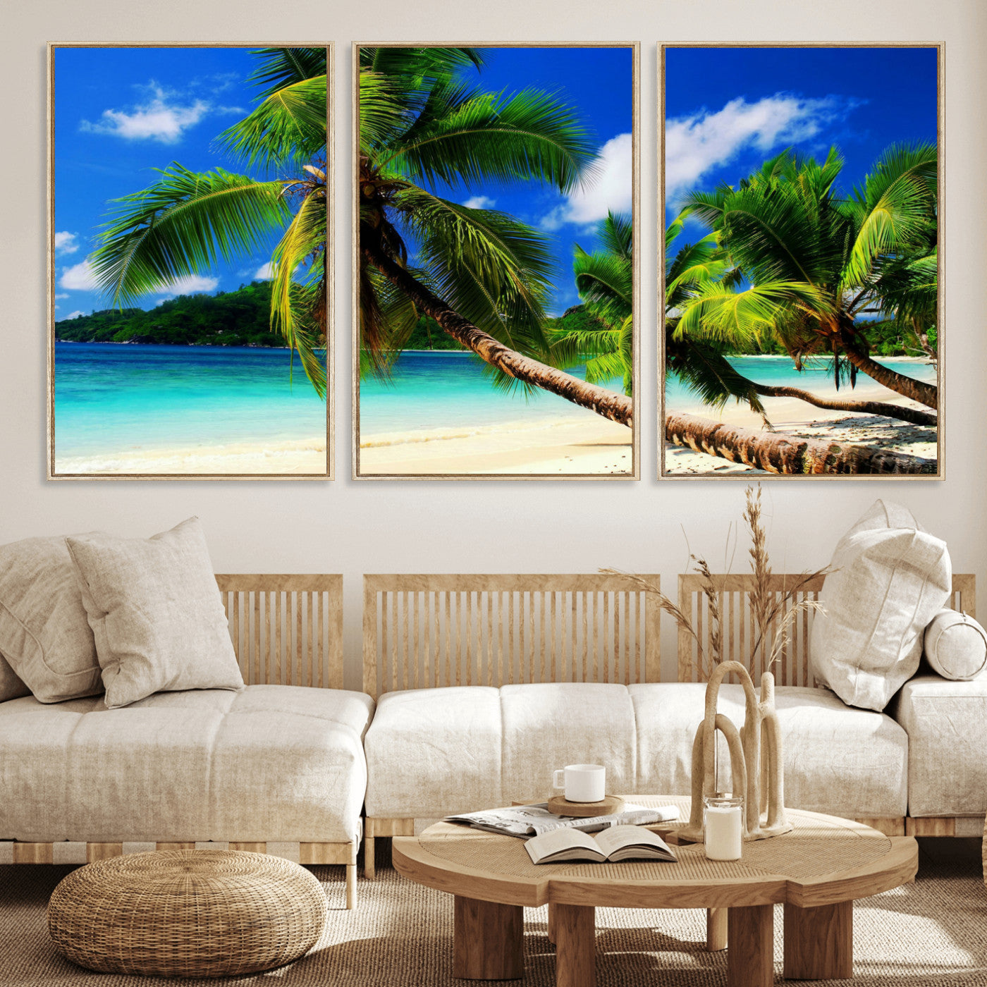 67049818-MGV-CV-36X24 - Tropical Island Coconut Palm Trees Wall Art Canvas Print - Turquoise Beach Print for Lake Home Decor