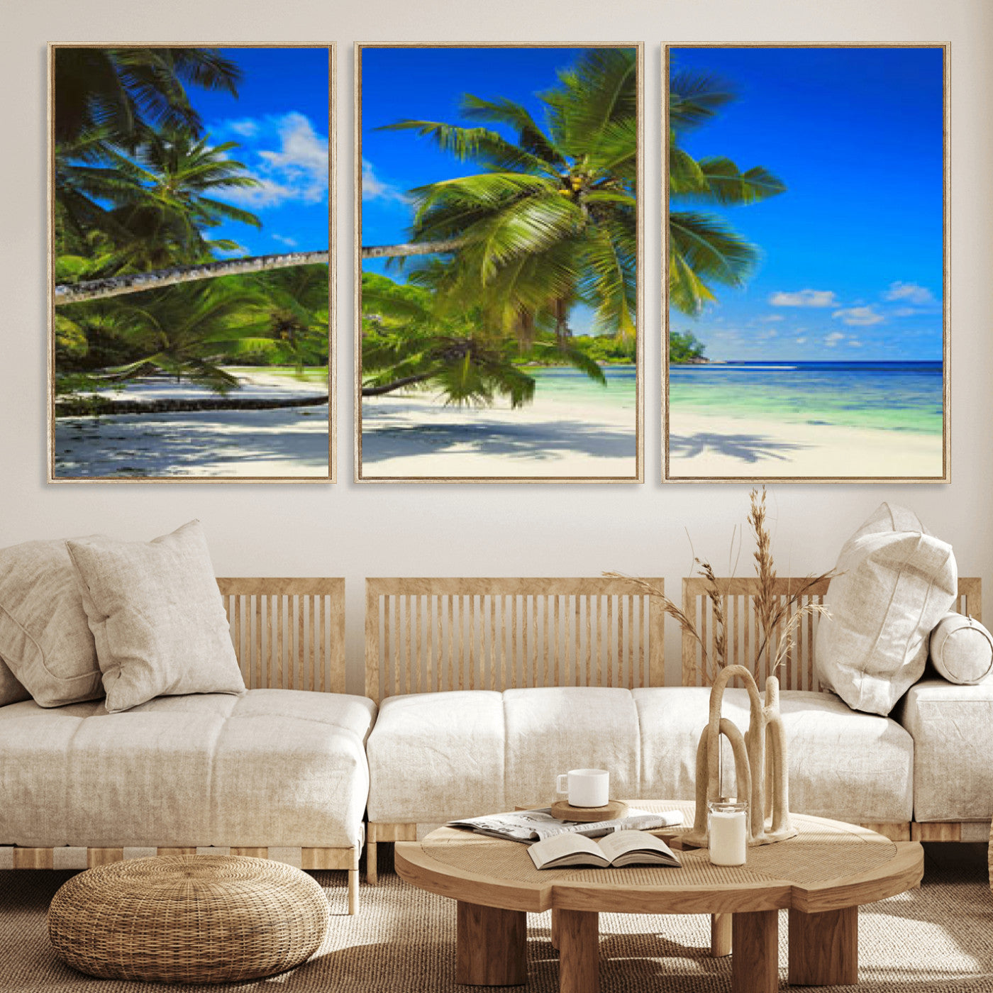 20475280-MGV-CV-36X24 - Tropical Island Coconut Palm Trees Wall Art Canvas Print - Turquoise Beach Print for Nautical Home Decor