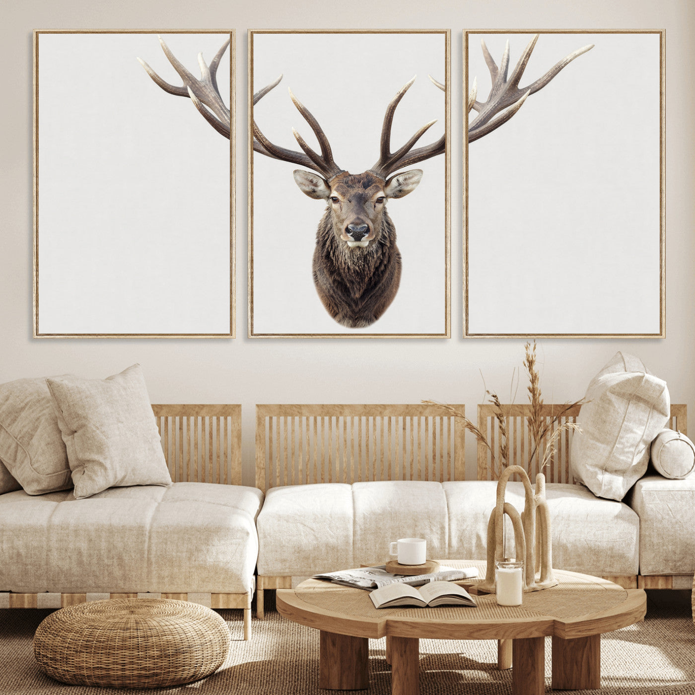 840173GY-MGV-CV-36X24 - Majestic Red Deer Canvas Wall Art – Stag Antlers Horns Print, Wildlife Hunting Poster, Rustic Cabin Lodge Decor