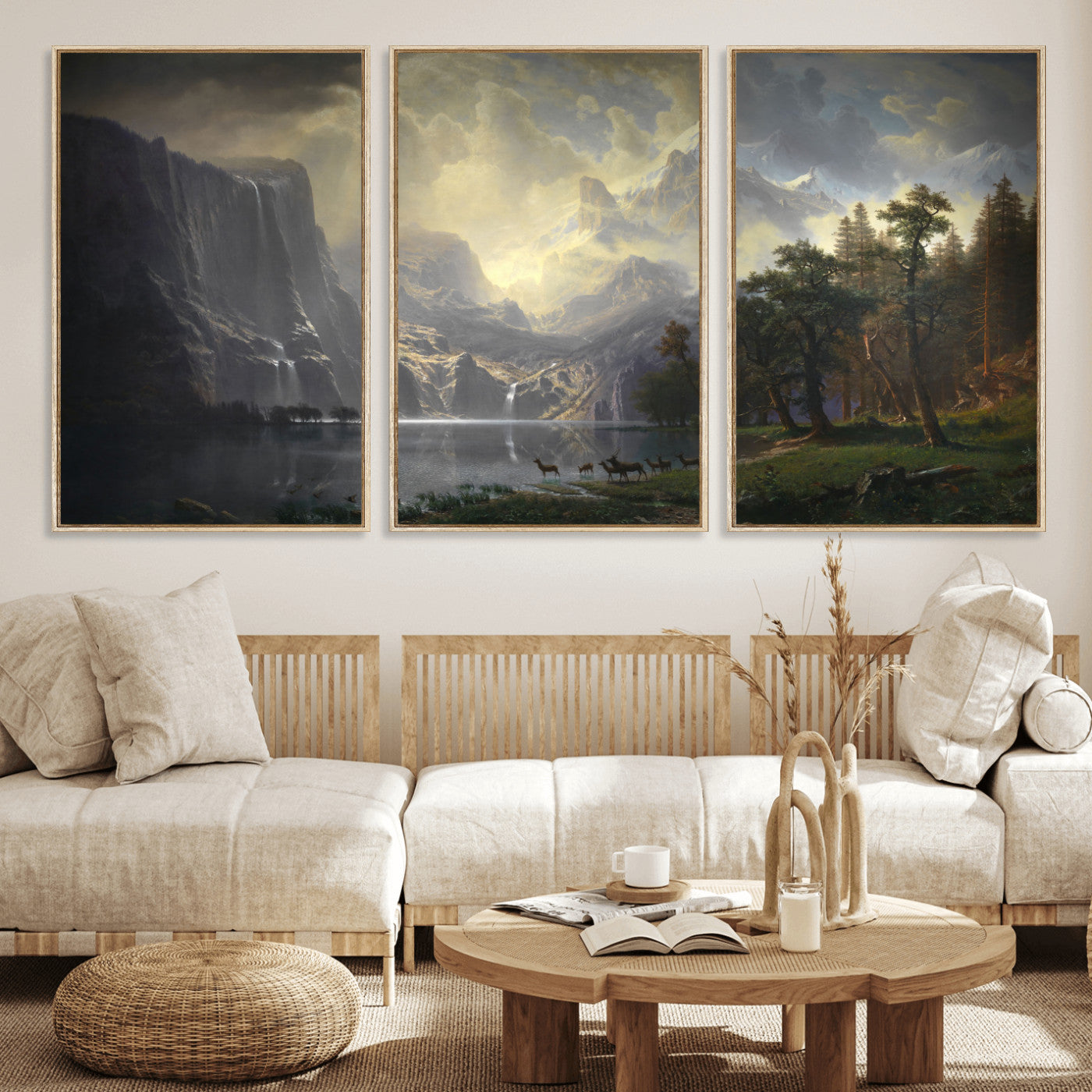 88679214-MGV-CV-36X24 - Albert Bierstadt Among the Sierra Nevada California Yosemite Wall Art Canvas Print, Classic Fine Art Painting Print