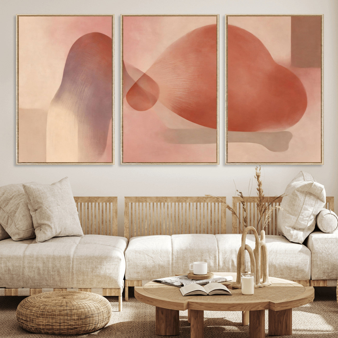 85110643-MGV-CV-36X24 - Vinna Begin Calin Biomorphic Abstract Wall Art Canvas Print, Terracotta Pink Organic Shapes Art Painting Print
