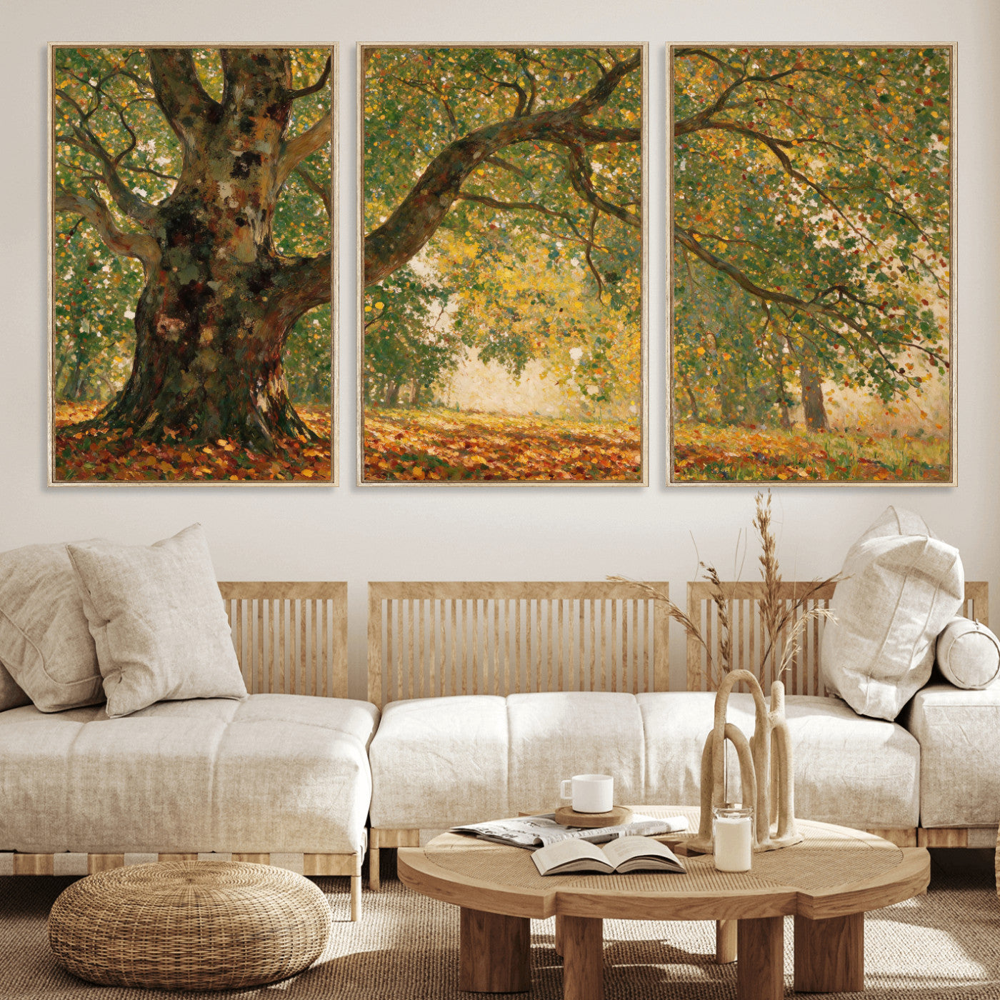 52555601-MGV-CV-36X24 - Claude Monet Style The Bodmer Oak Fontainebleau Forest Wall Art Canvas Print, Autumn Landscape Painting Print