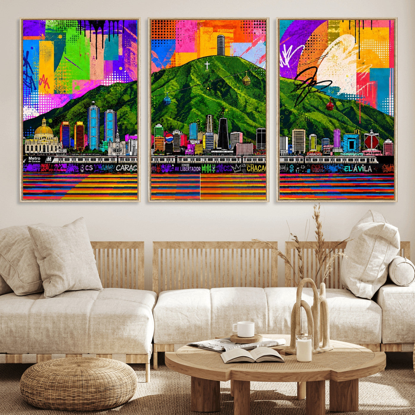 86696255-MGV-CV-36X24 - Mount Ávila, Caracas, Venezuela Wall Art Print by Artist Yorlette - Graffiti Caracas Skyline Canvas Art, Colorful Street Artwork - Venezuela El Avila Poster Print