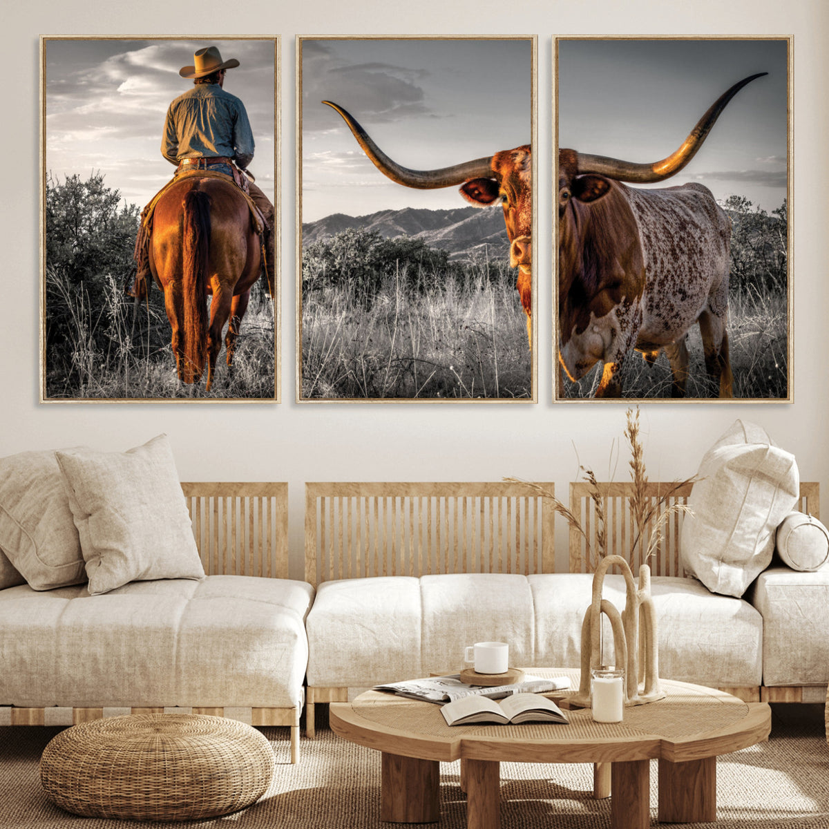 17066920-_Poster-30x20 - Extra Large Cowboy and Longhorn Wall Art Canvas Print
