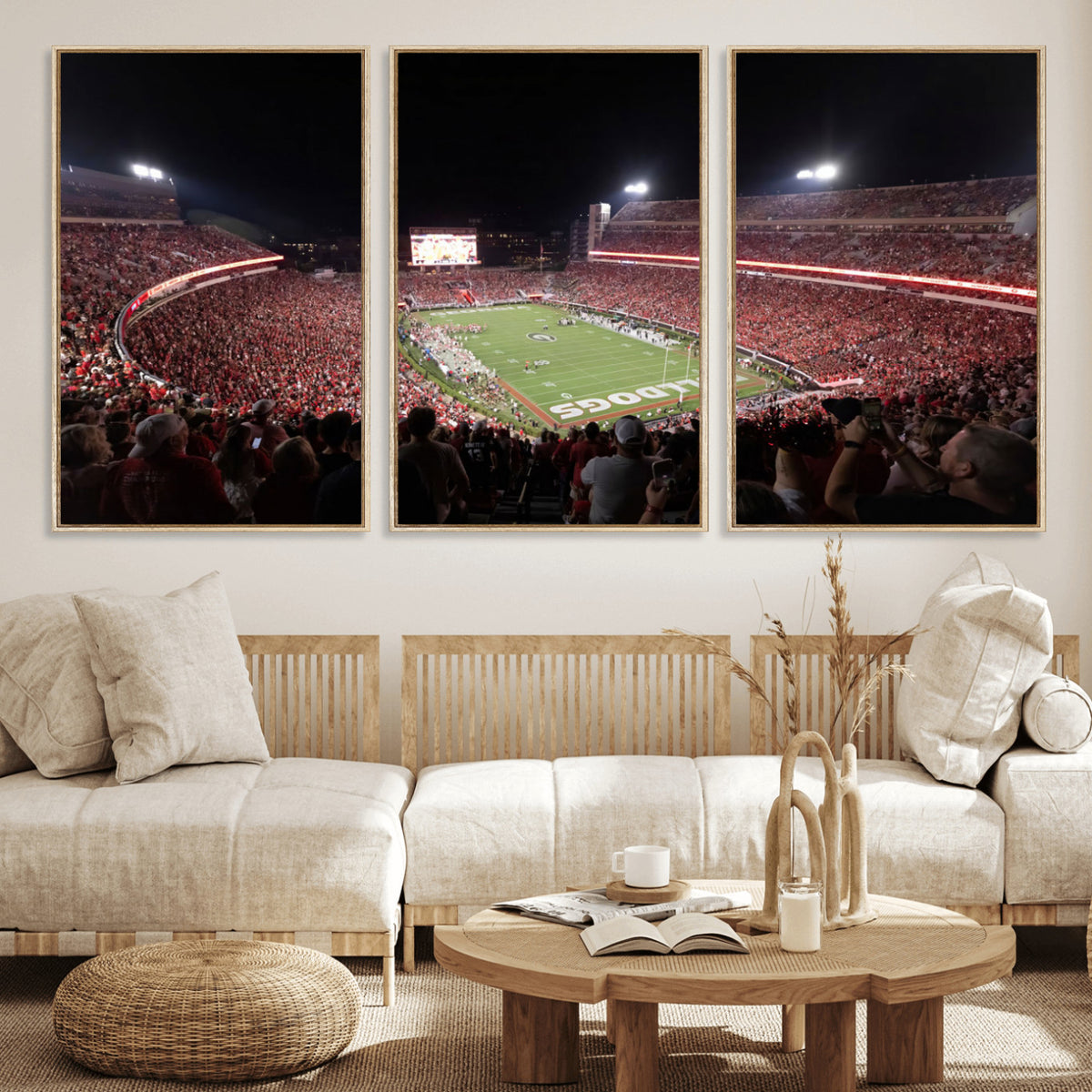 50587166-_Poster-30x20 - Sanford Stadium Georgia Bulldogs Canvas Print 3 Piece Framed Wall Art Extra Large Floating Frame Sports Poster Made in USA