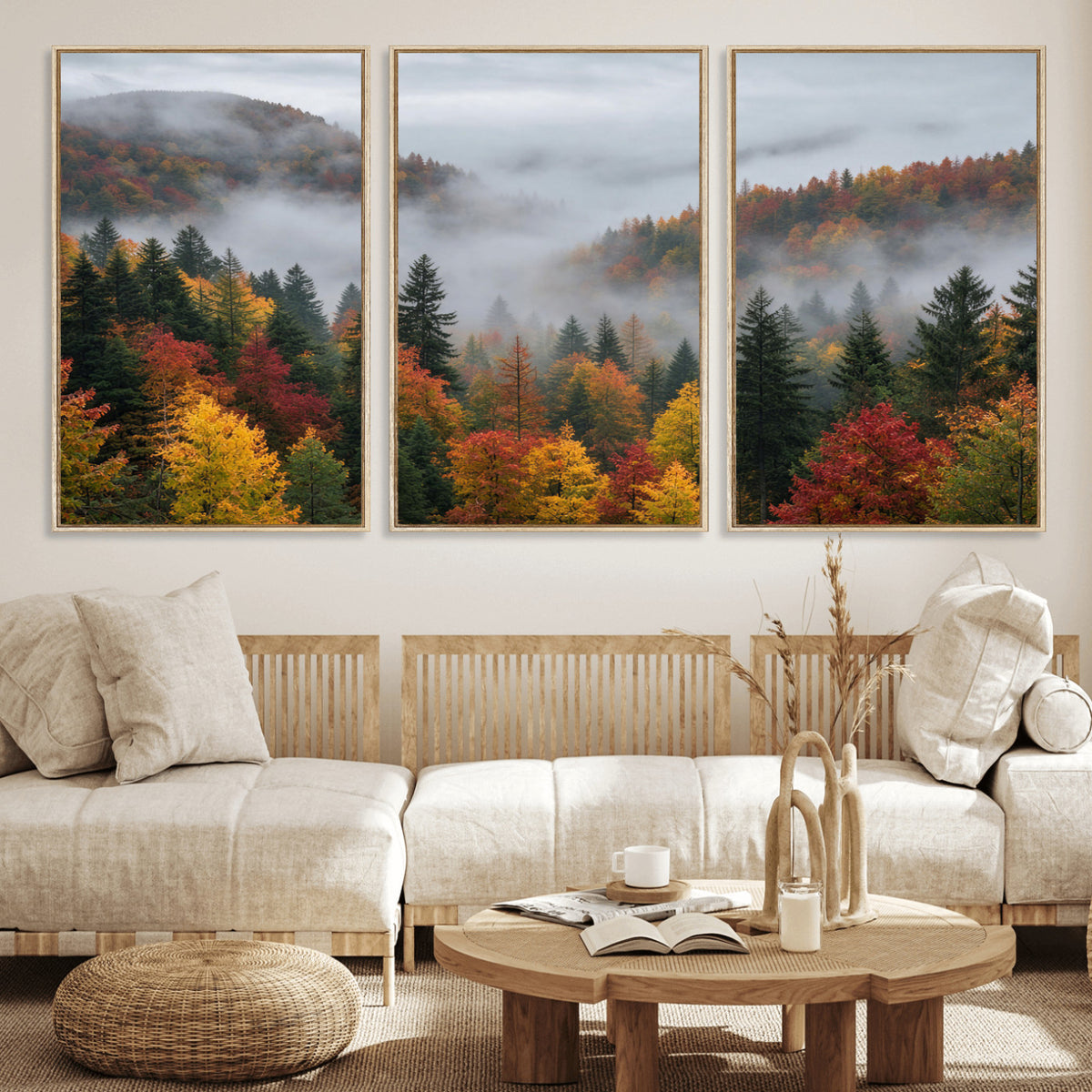 47877083-_Poster-30x20 - Fall Forest Misty Mountain Canvas Print Smoky Mountain Landscape Wall Art Autumn Trees Nature Poster Printing
