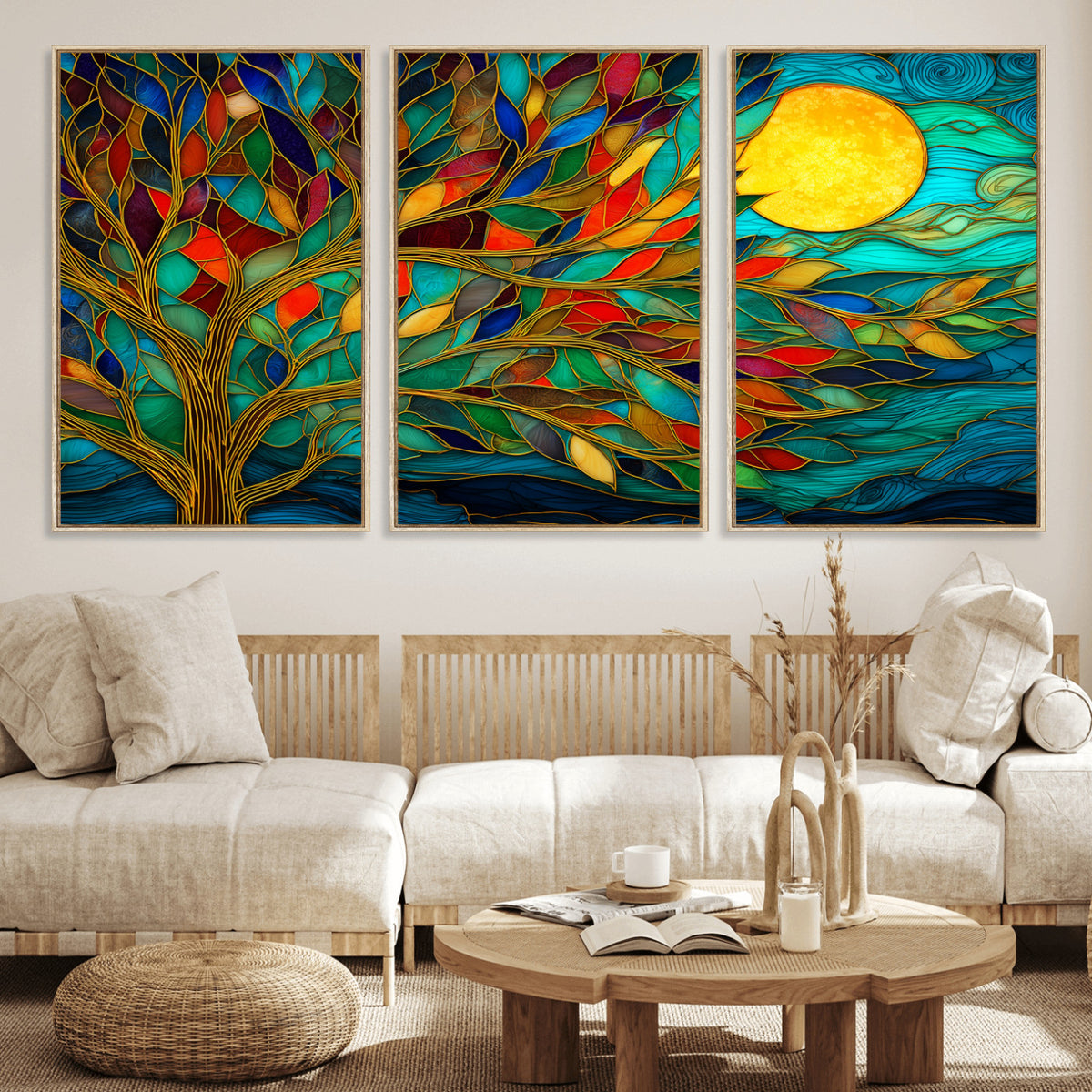 11877152-MGV-CV-36X24 - Stained Glass Tree Of Life Wall Art - Vibrant Mosaic Nature Home Decor