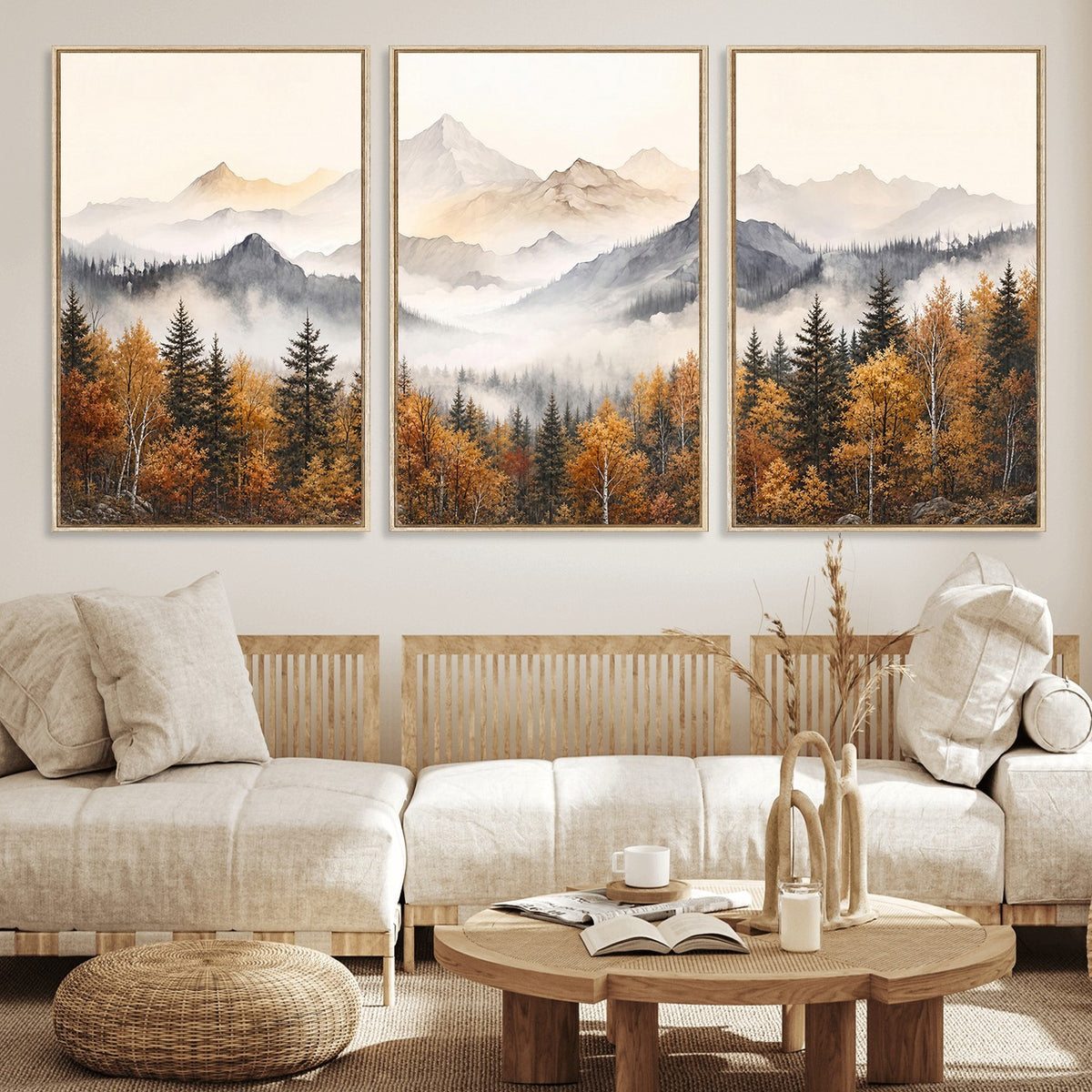19544118-_Poster-30x20 - Misty Mountain Autumn Forest Canvas Wall Art - Watercolor Fall Nature Landscape Print