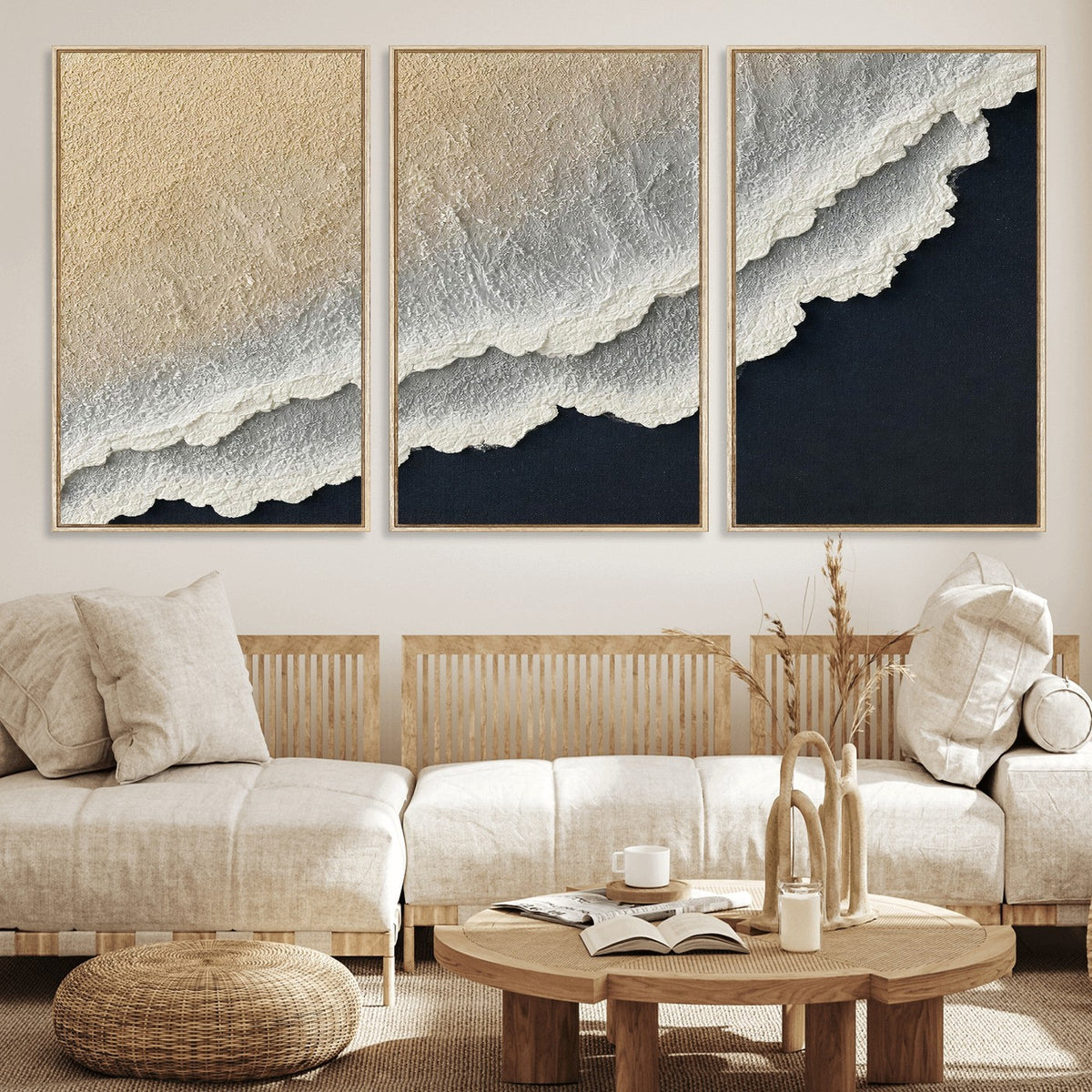 32969959-MGV-CV-24X16 - Abstract Ocean Wave Canvas Wall Art, Coastal Beach Wall Decor for Living Room