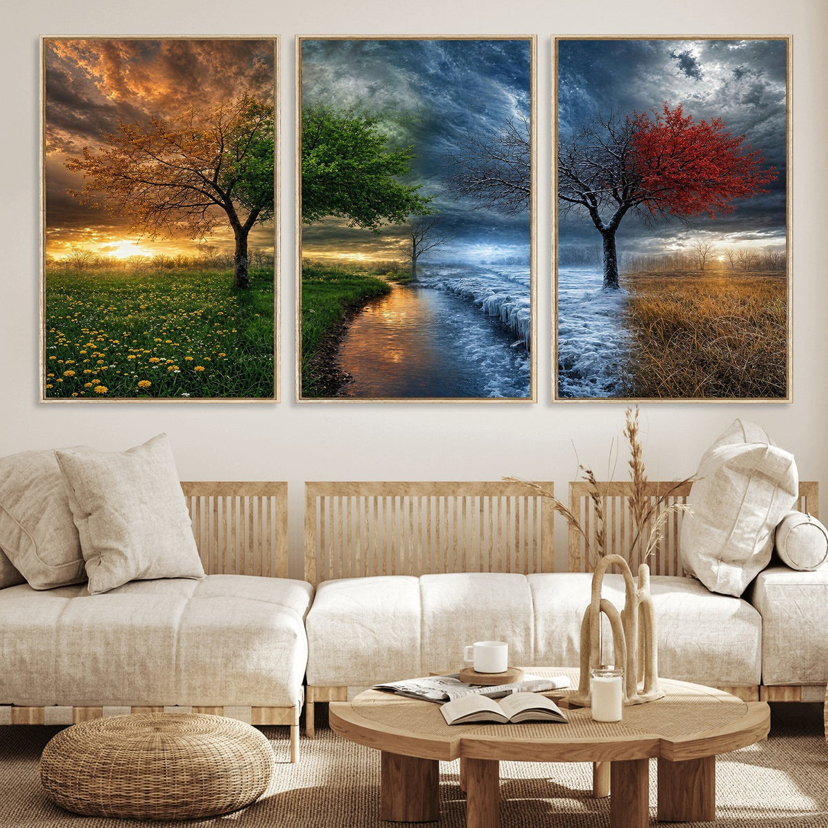 61895574-MGV-CV-24X16 - Four Seasons Tree Canvas Wall Art, Nature Landscape Canvas Print for Living Room