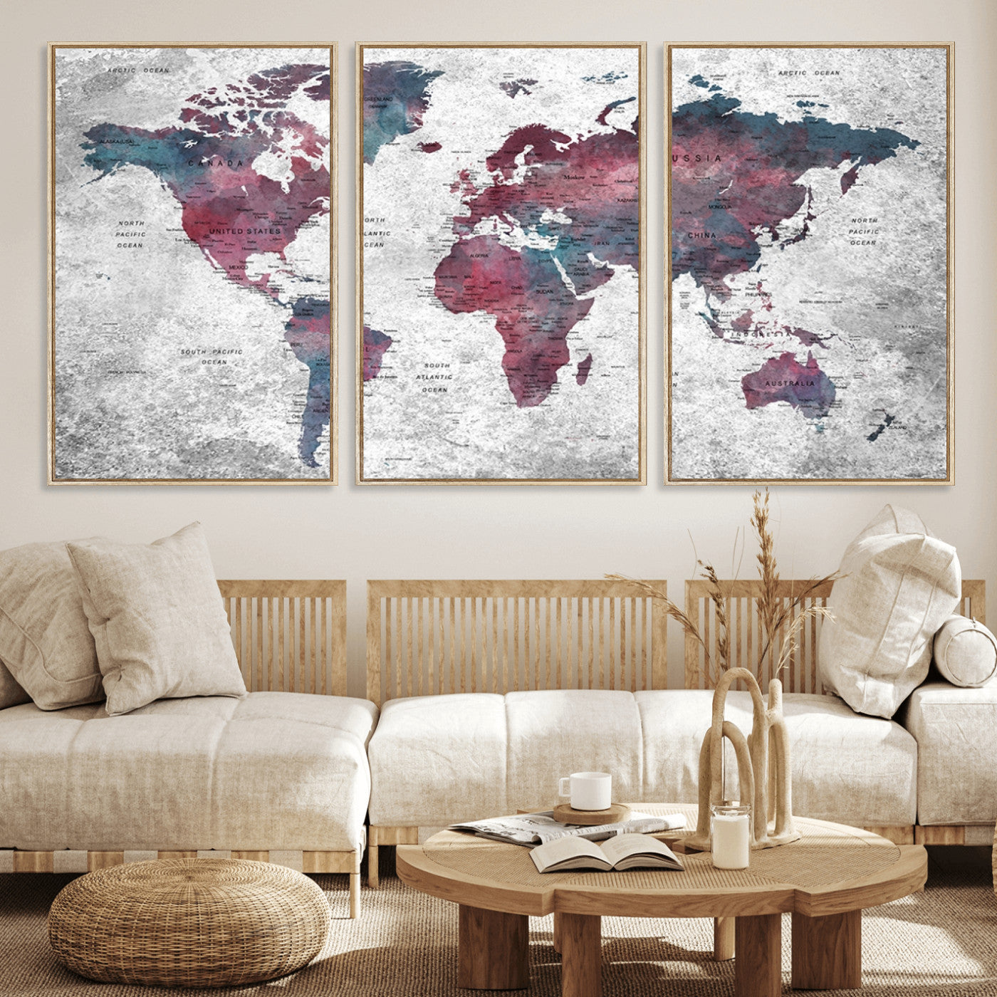MGV-FC-60X30-3P - World Map Wall Art Canvas Print for Home and Office Decor