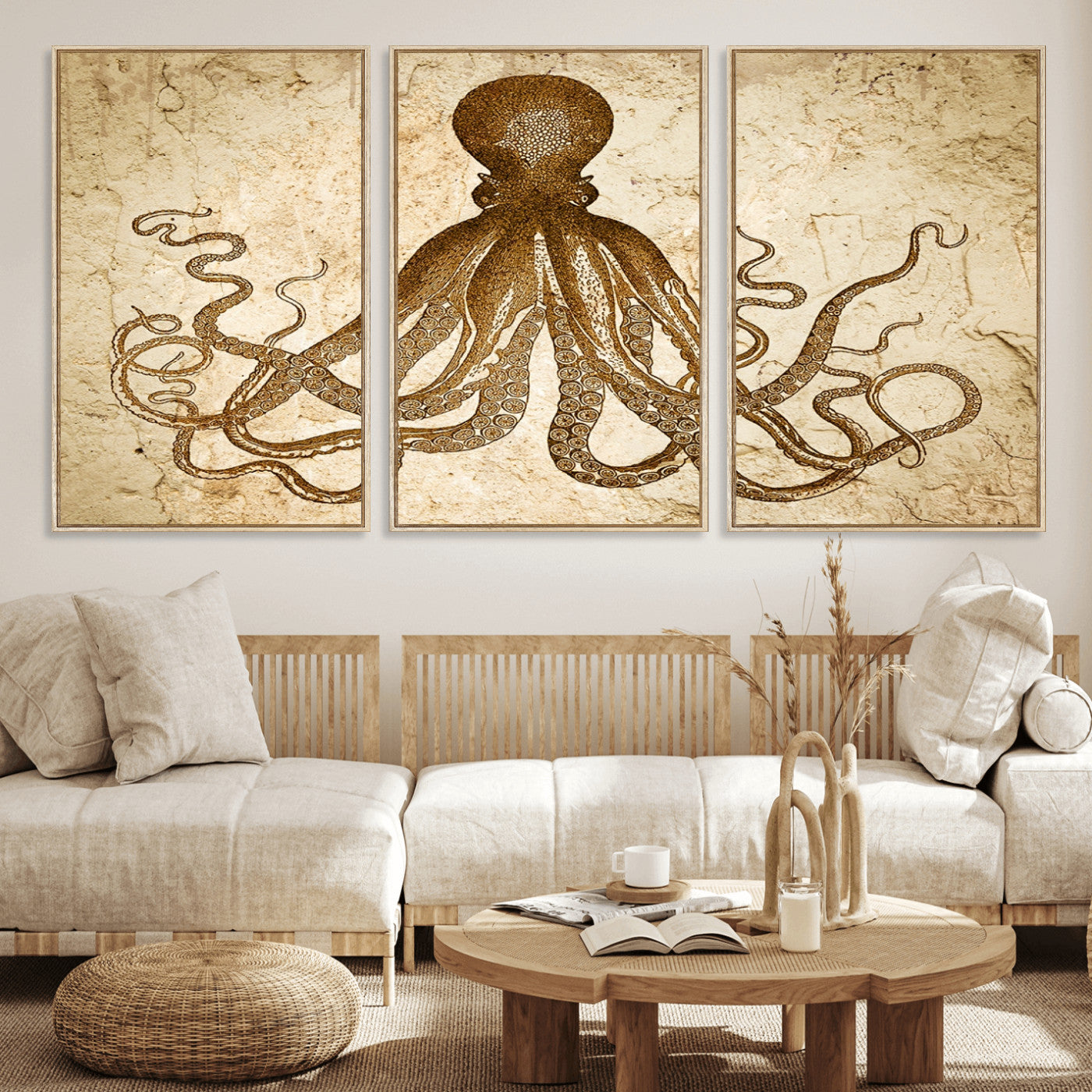 96154-MGV-CV-36X24-Sepia Octopus Wall Art Abstract Animal Canvas Print