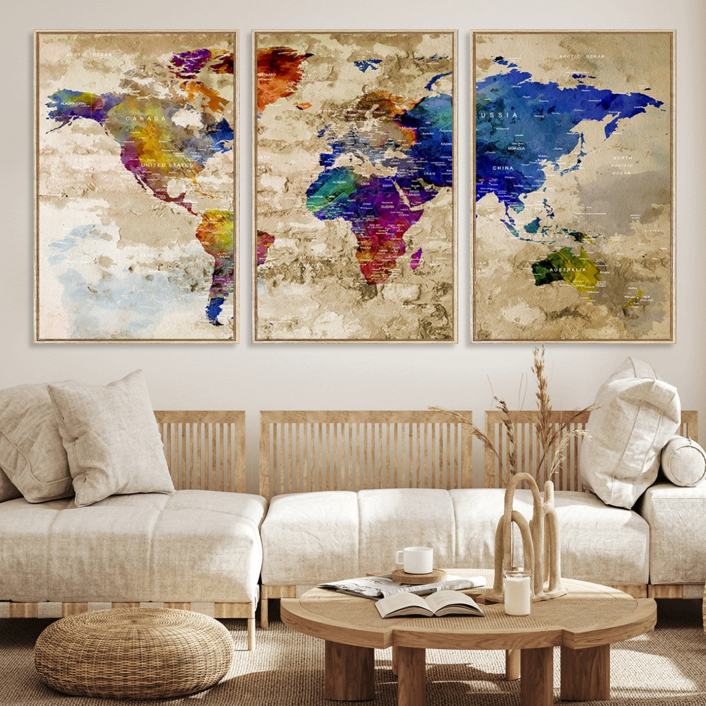 MGV-FC-60X30-3P - World Map Wall Art Canvas Print for Home and Office Decor