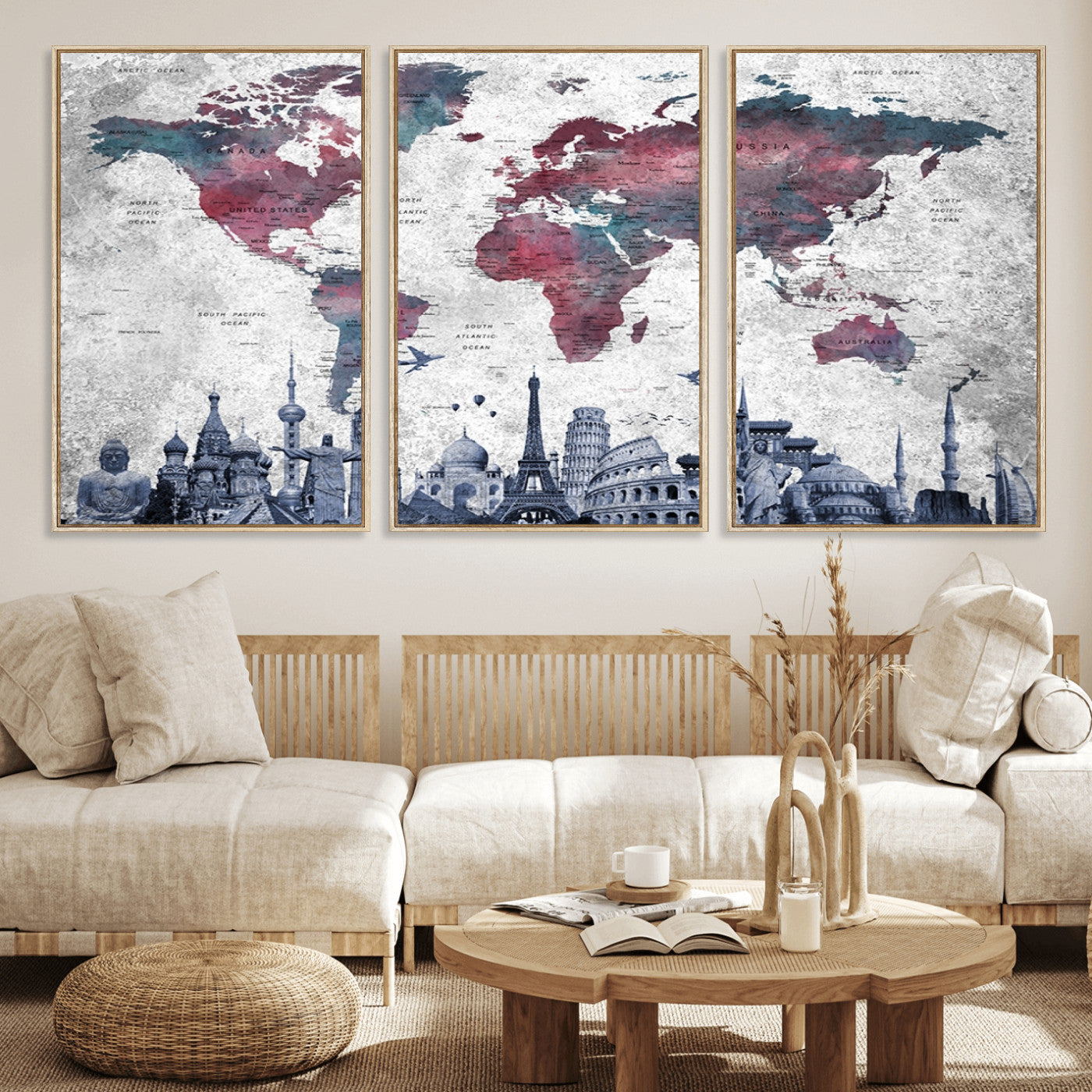 MGV-FC-60X30-3P - Push Pin World Map Canvas Print – Framed Wall Art for Couples to Track Their Travels – Anniversary