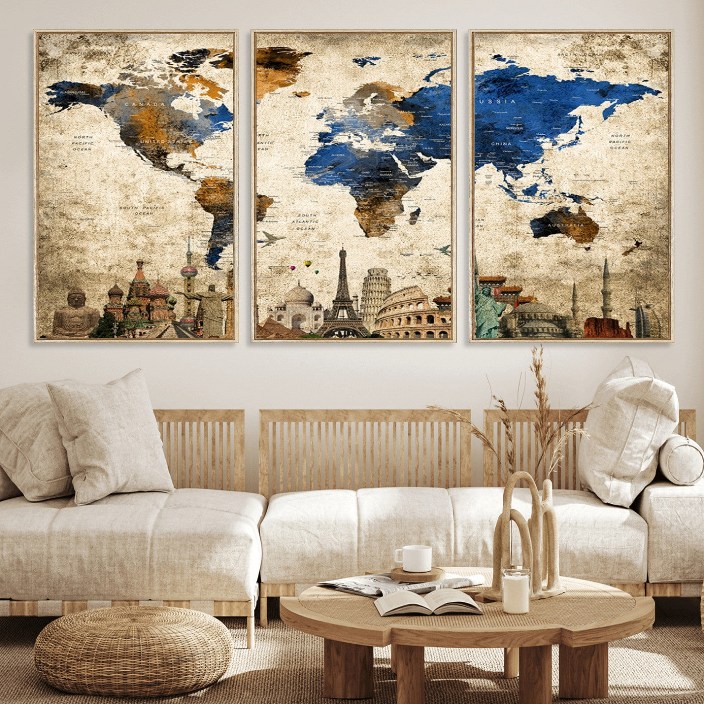 MGV-FC-60X30-3P - Push Pin World Map Canvas Print – Framed Wall Art for Couples to Track Their Travels – Anniversary
