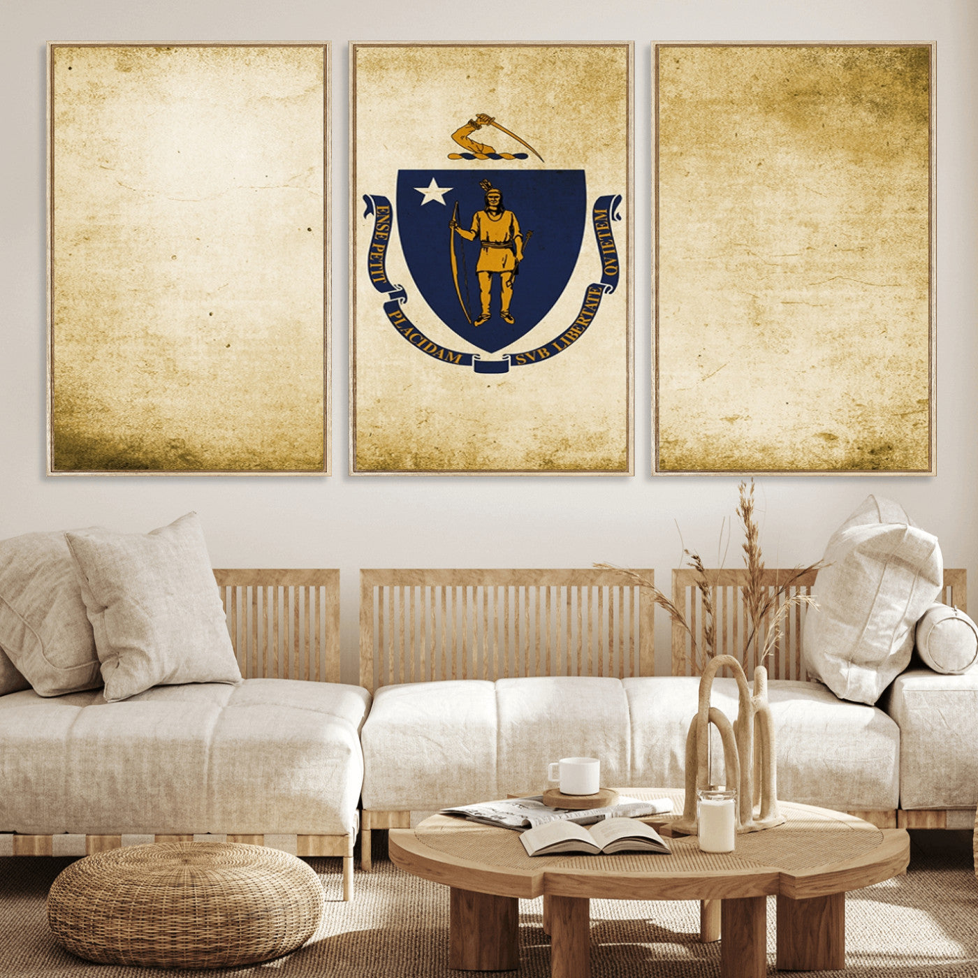 37316-MGV-CV-36X24-Massachusetts Flag Wall Art Canvas Print