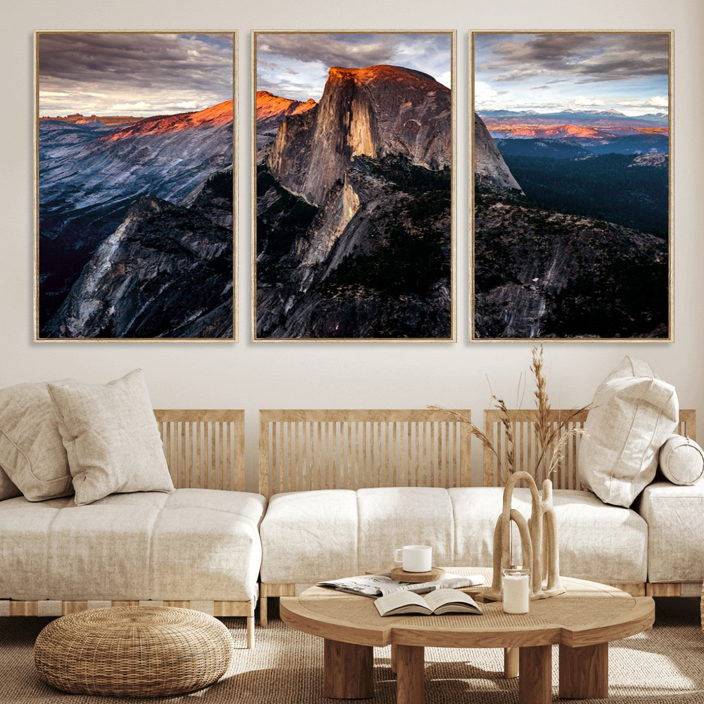 20714-MGV-CV-36X24-Half Dome Wall Art Print - Yosemite Majestic Triptych Landscape Print – National Park Nature Decor for Living Room or Office – Ready to Hang