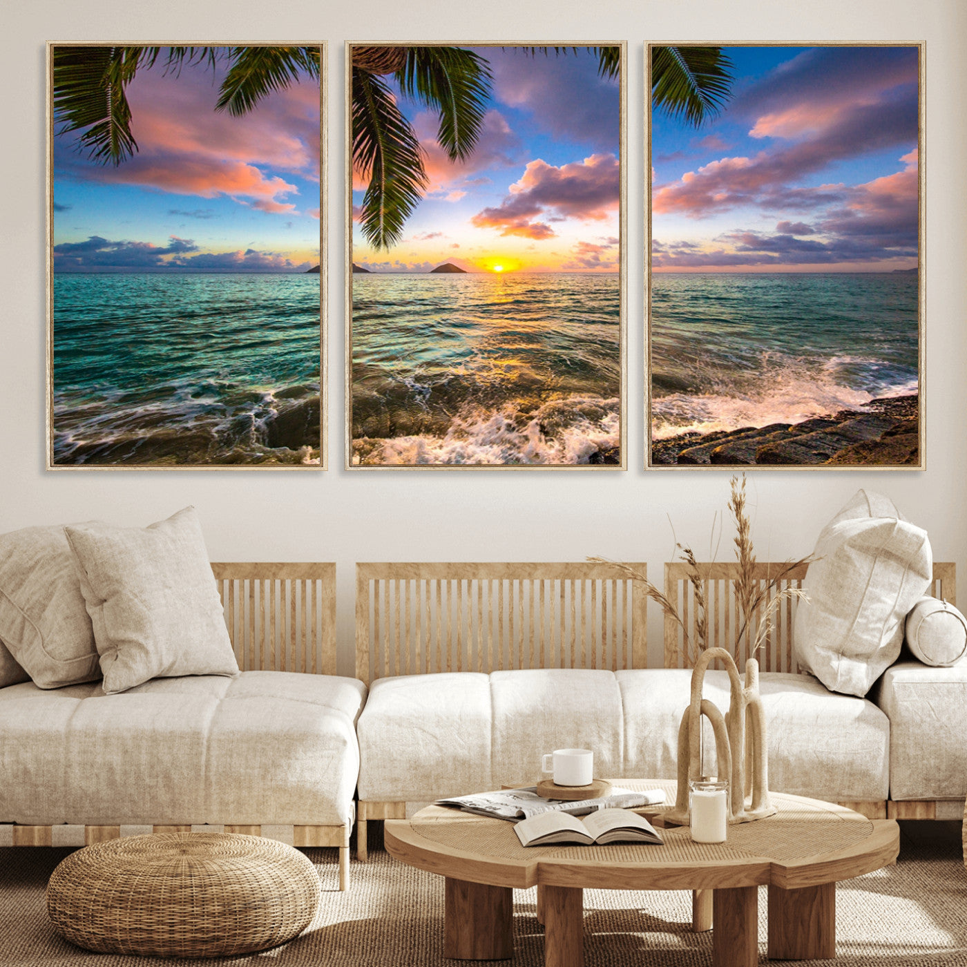 MGV-FC-60X30-3P - Framed Tropical Sunset Art Canvas Print