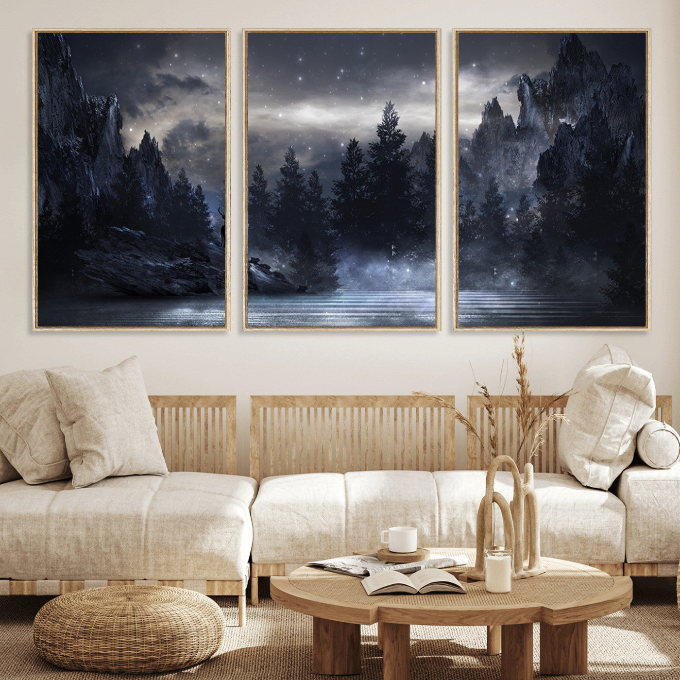 MGV-FC-60X30-3P - Night Landscape and Trees Wall Art Canvas Print