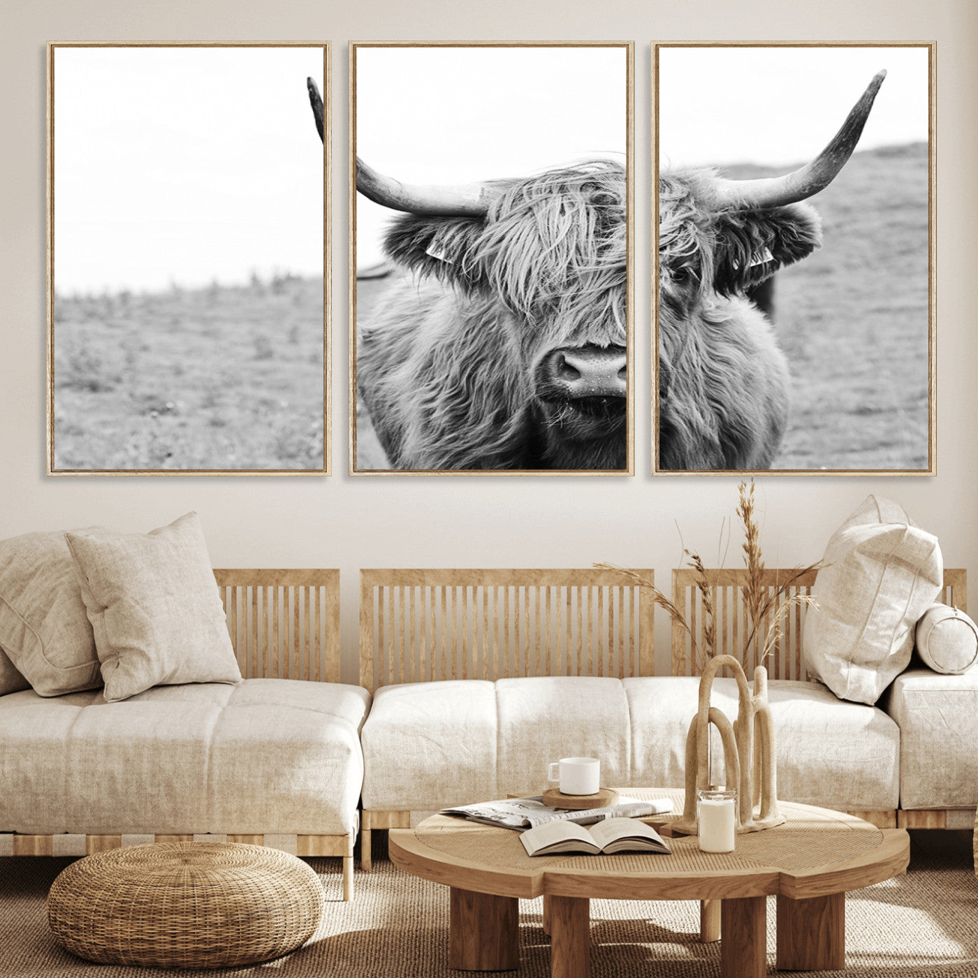 MGV-FC-60X30-3P - Newfoundland Cow Art Wall Art, Black White Cow Art Wall Art Canvas Print