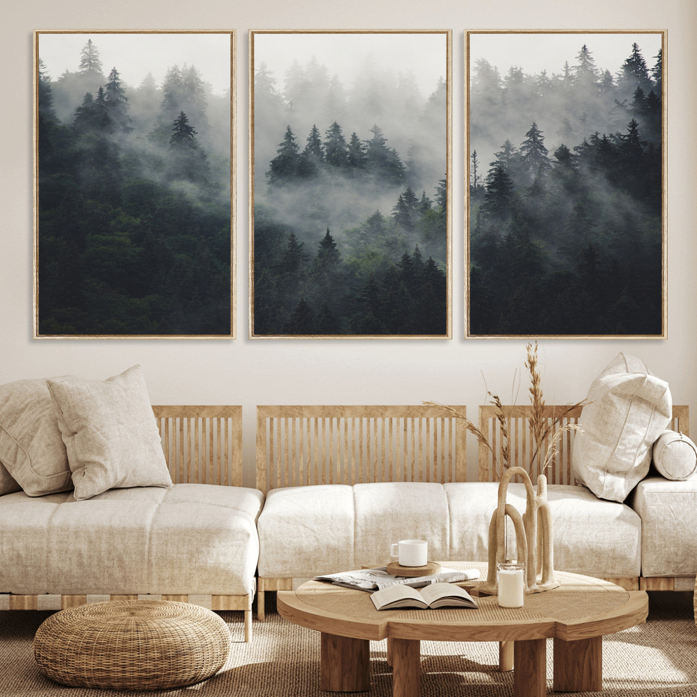 MGV-FC-60X30-3P - Nature Wall Decor - Serene Triptych Nature Print – Woodland Landscape Decor for Living Room or