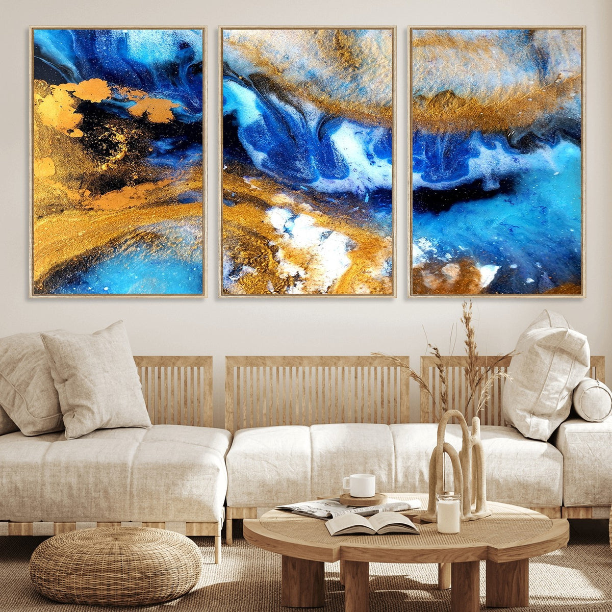 42100-_Poster-30x20 - Large Abstract Wall Art Print | Gold and Blue Abstract Canvas Wall Art