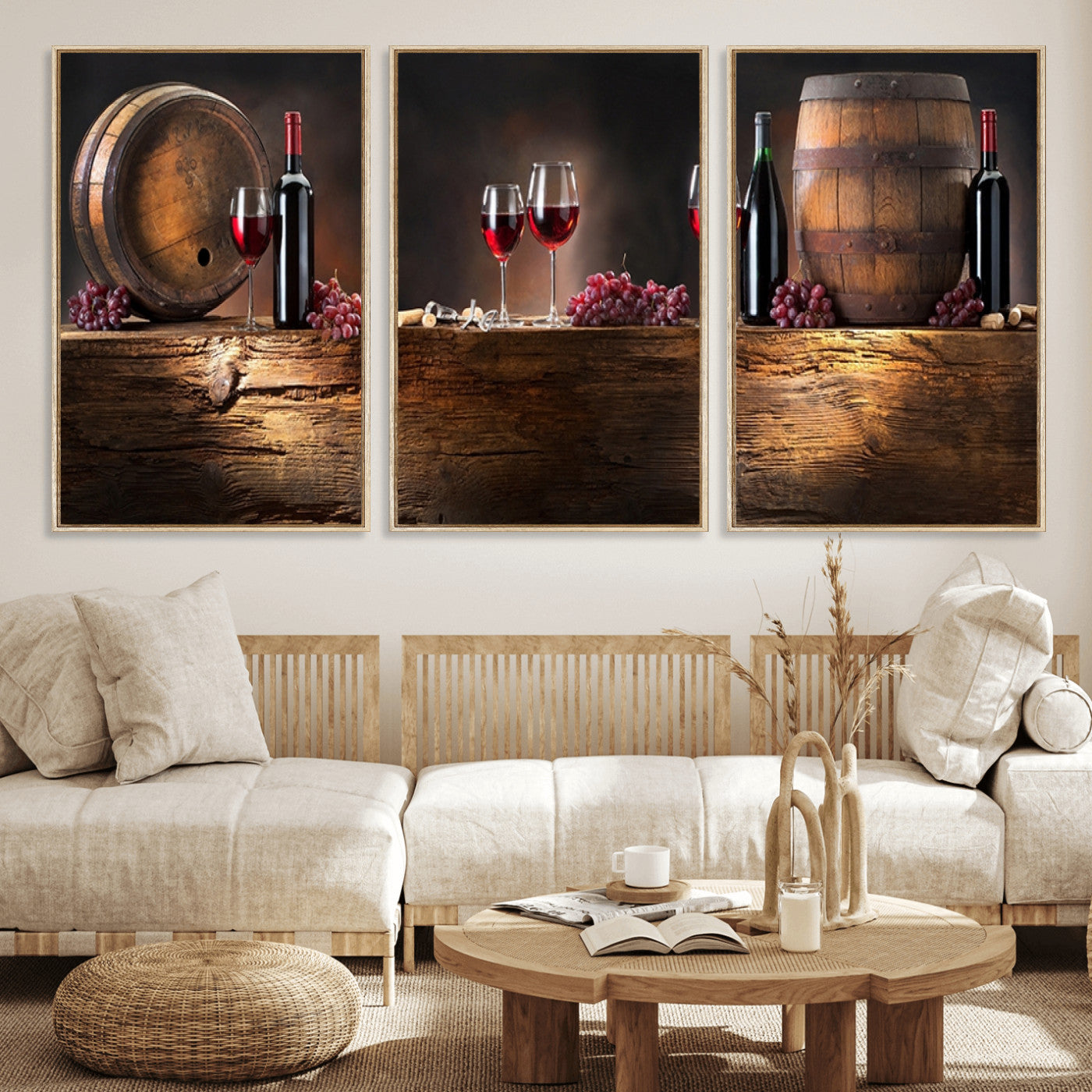 MGV-FC-60X30-3P - Wine and Barrels Wall Art Canvas Print