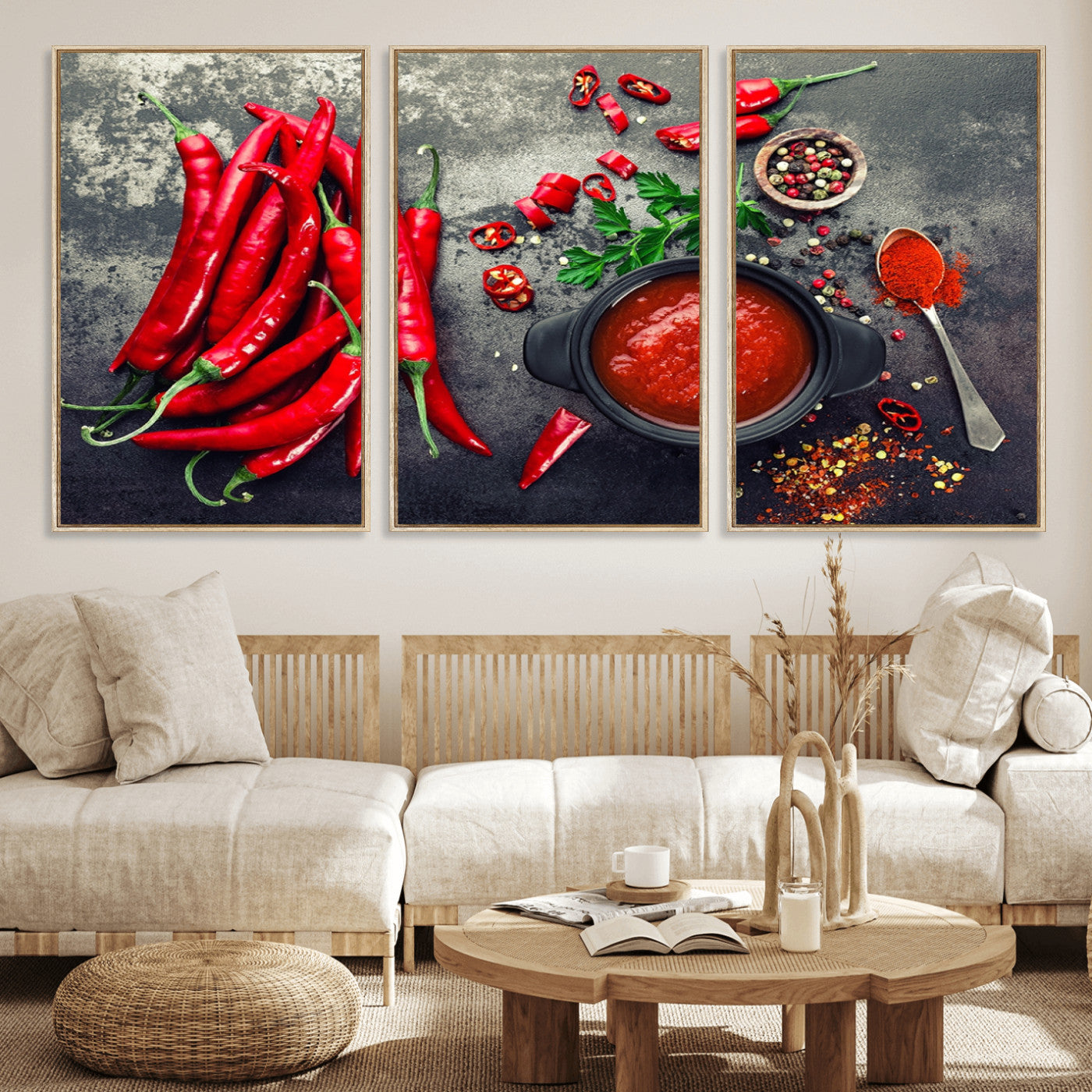 MGV-FC-60X30-3P - Red Pepper Kitchen and Restaurant Wall Wall Art, Red Pepper Kitchen Wall Decor Canvas Print