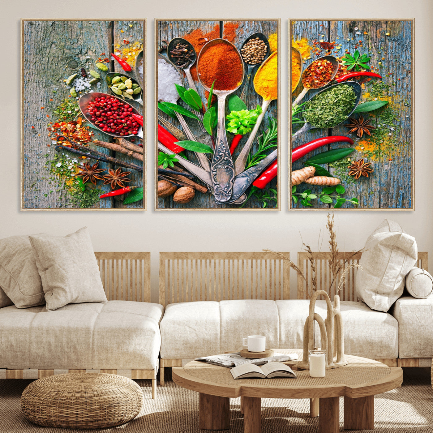 20619-MGV-CV-36X24-Spoonful of Spices Cooking Wall Art Canvas Print - Vibrant Kitchen Decor Triptych – Culinary Art Print for Dining Room or Kitchen – Ready to