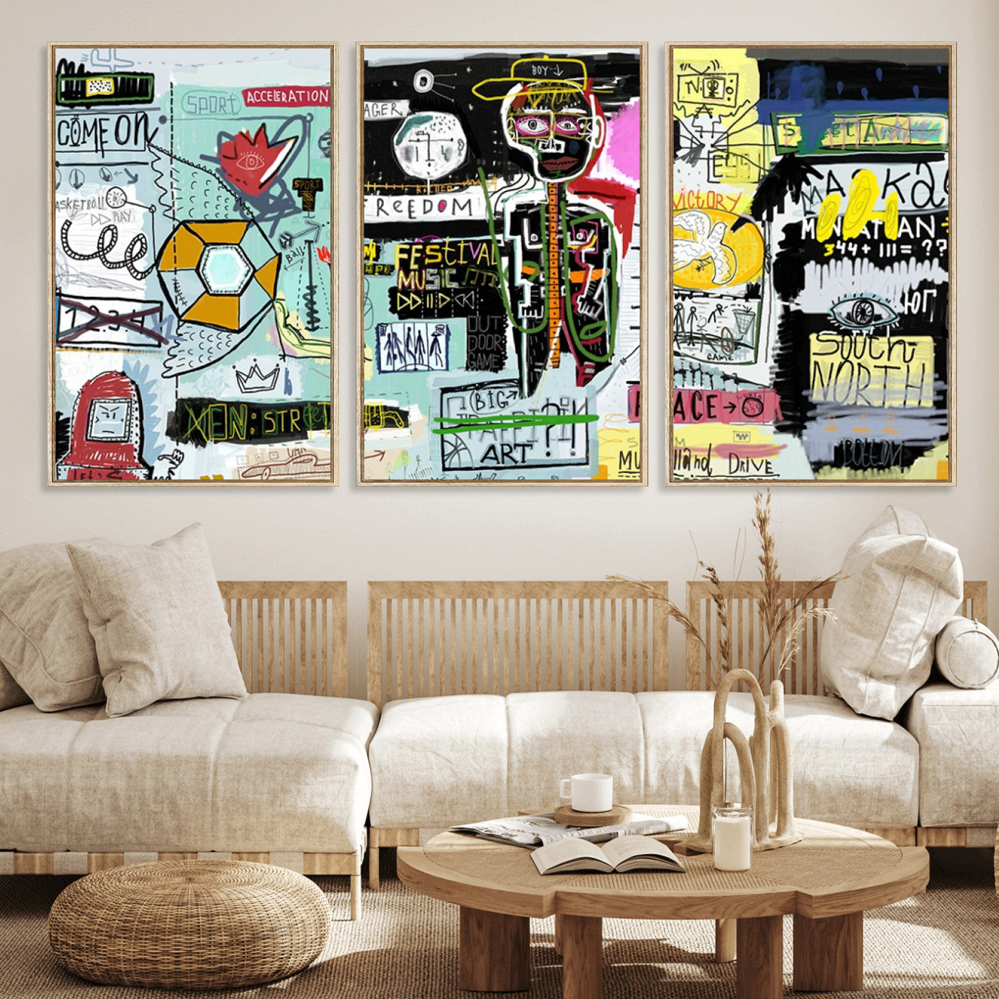 MGV-FC-60X30-3P - Abstract Graffiti Canvas Street Art-Inspired Graffiti Triptych Canvas – Modern Abstract Wall Art for