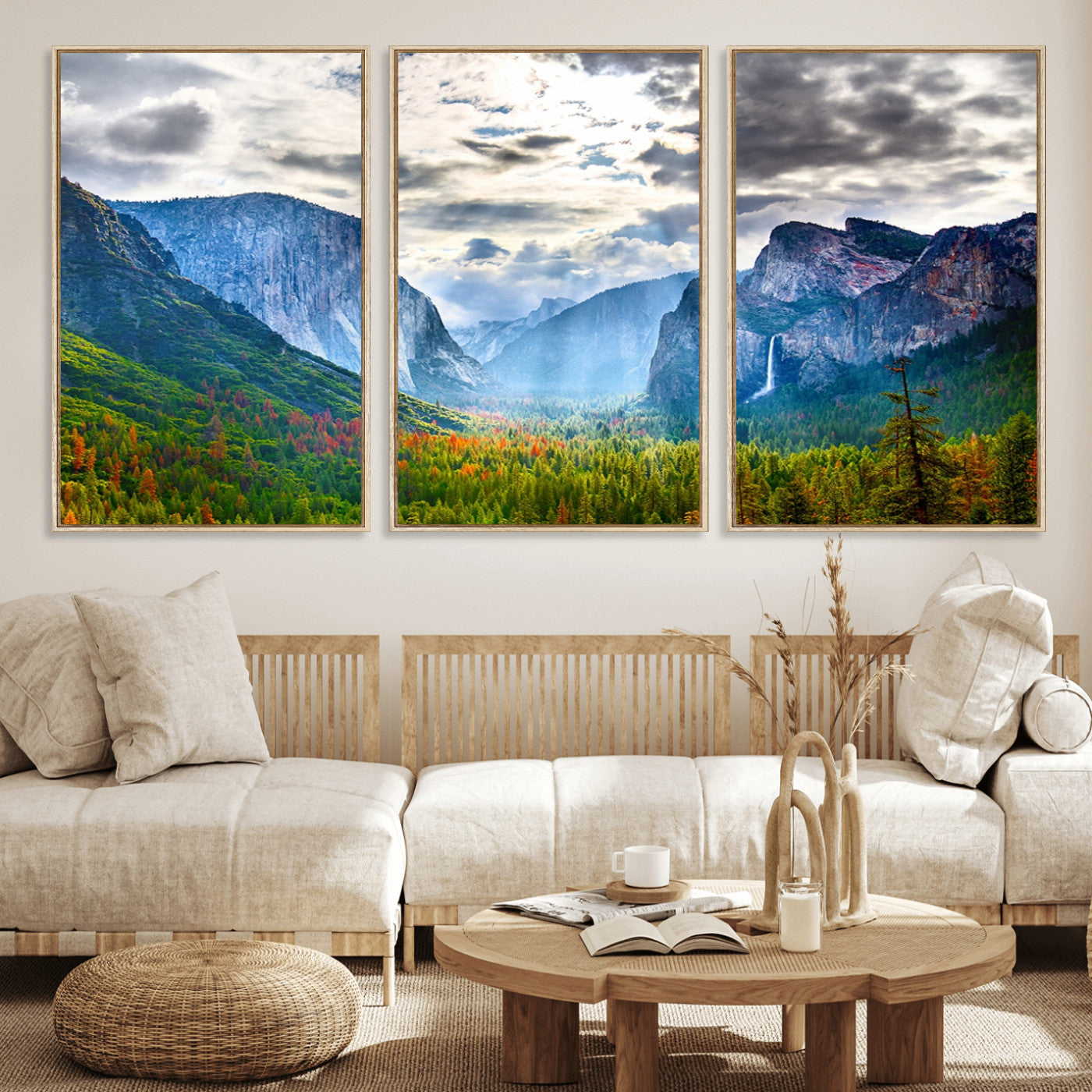 MGV-FC-60X30-3P - Yosemite Park Half Dome 3 Panel Canvas Print | Large Giclée Landscape Wall Art for Living Room,