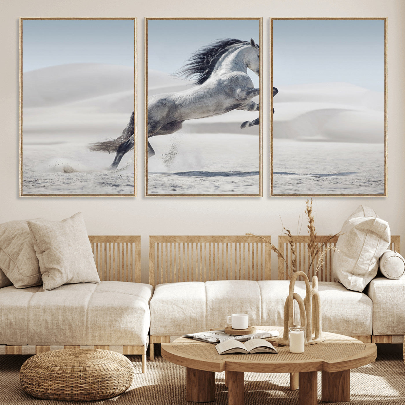 MGV-FC-60X30-3P - Prancing Horse on Dessert Large Wall Art Animal Canvas Print