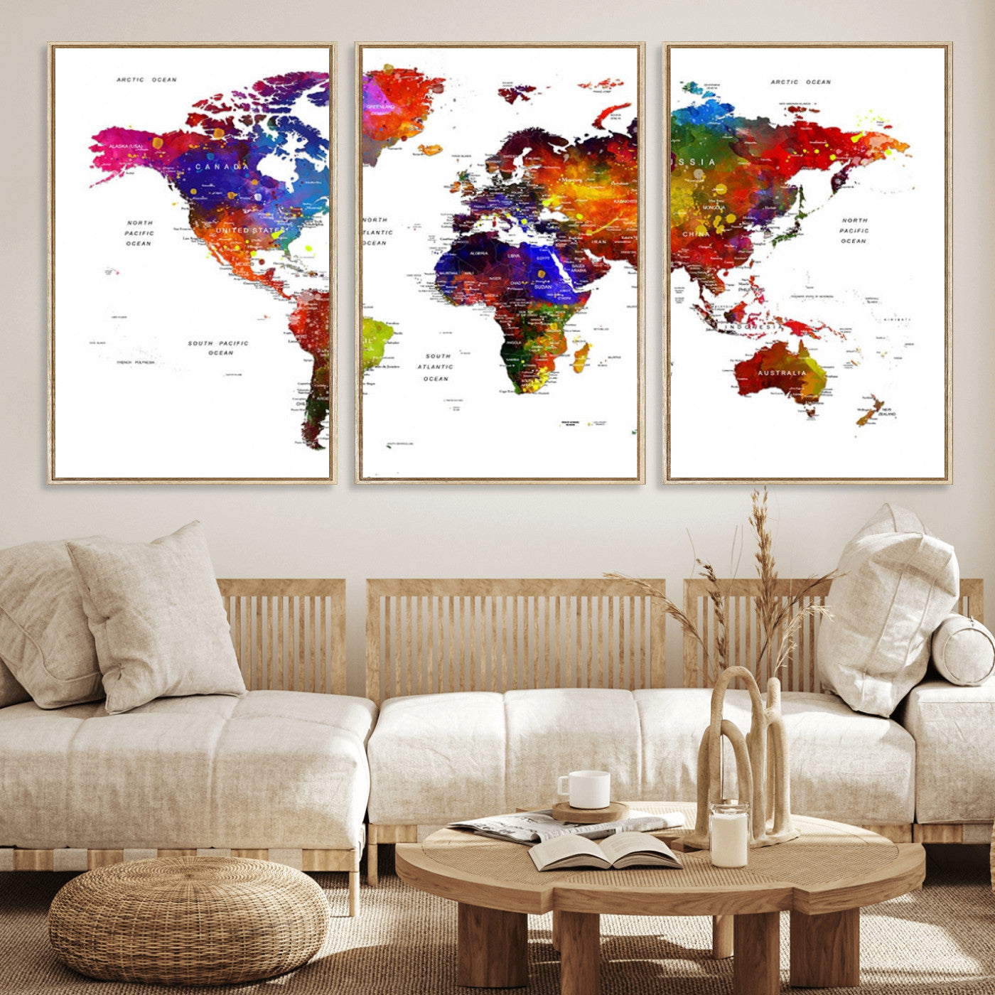 MGV-FC-60X30-3P - Push Pin World Map Canvas Print – Framed Wall Art for Couples to Track Their Travels – Anniversary