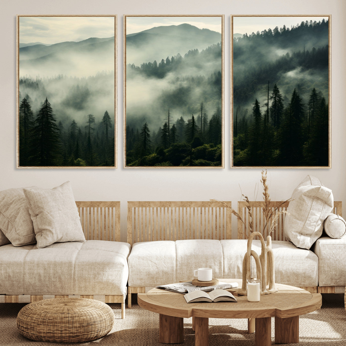 MGV-FC-60X30-3P - Captivating Misty Forest Wall Art Premium Canvas Print a Foggy and Serene Atmosphere