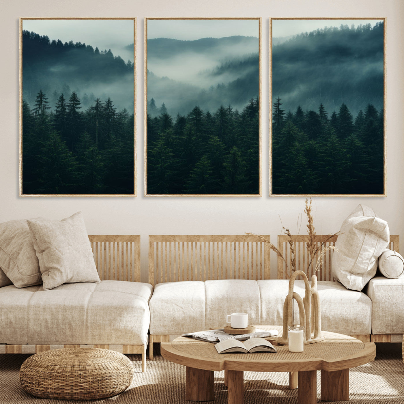 MGV-FC-60X30-3P - Captivating Misty Forest Wall Art Premium Canvas Print,  Foggy and Serene Atmosphere Wall Art Canvas